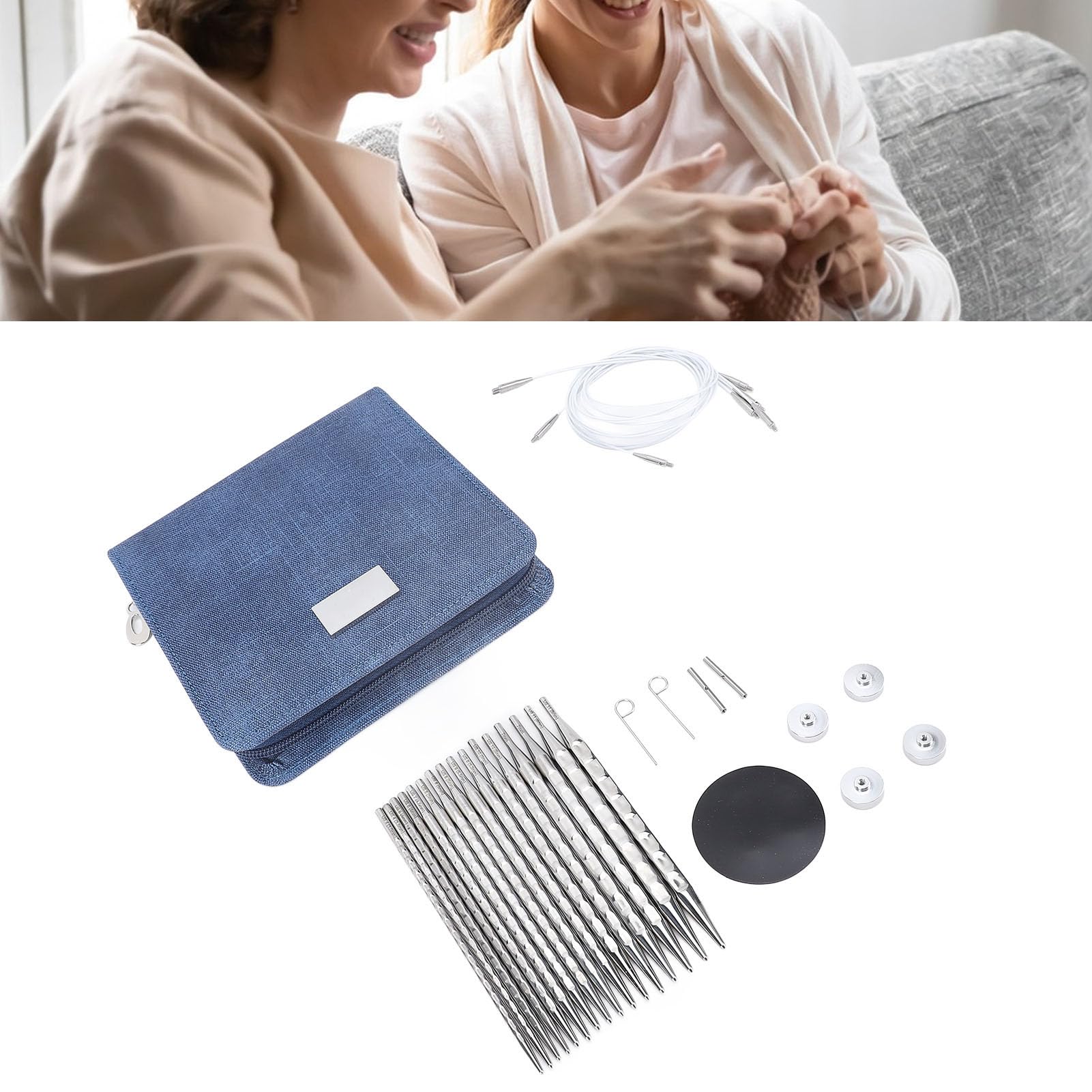 LOCADENCE Juego 8 Pares Agujas Tejer Intercambiables, Juego Agujas Tejer Circulares Acero Inoxidable con Estuche, Herramienta Tejer para Principiantes, Entusiastas