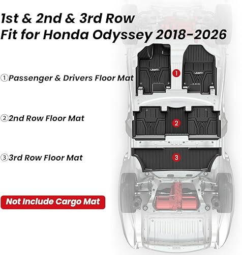 Miniatura 2 de LASFIT Alfombrillas para Honda Odyssey Mini Passenger Van 2018-2024, revestimientos de automóvil TPE para todo tipo de clima, juego de 1, 2 y 3 fila