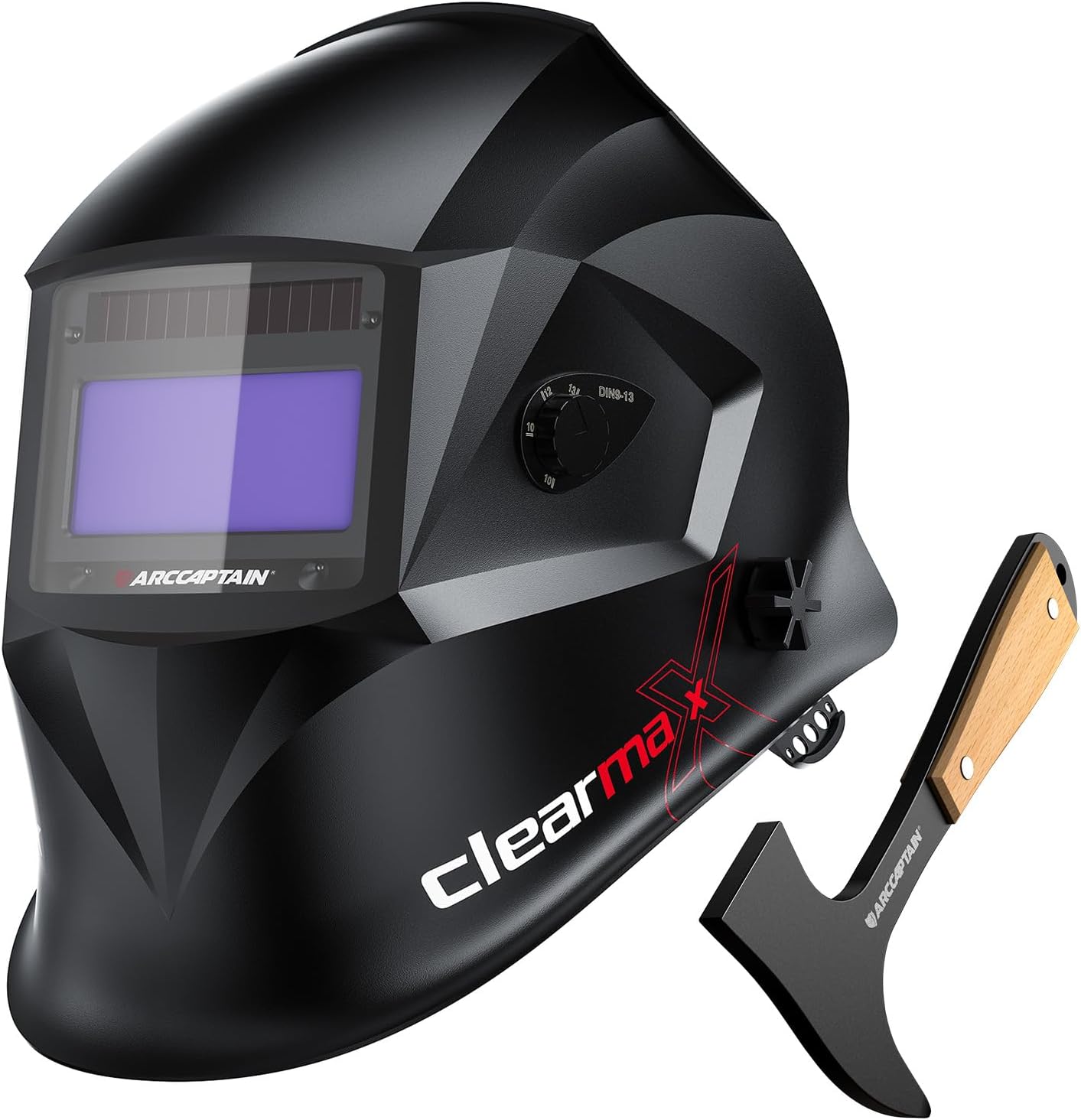 ARCCAPTAIN Welding Helmet, 1/1/1/1 Top Optical Clarity Auto Darkening Welding Hood, 4 Arc Sensor True Color Welding Helmet + ARCCAPTAIN Welding Chipping Hammer