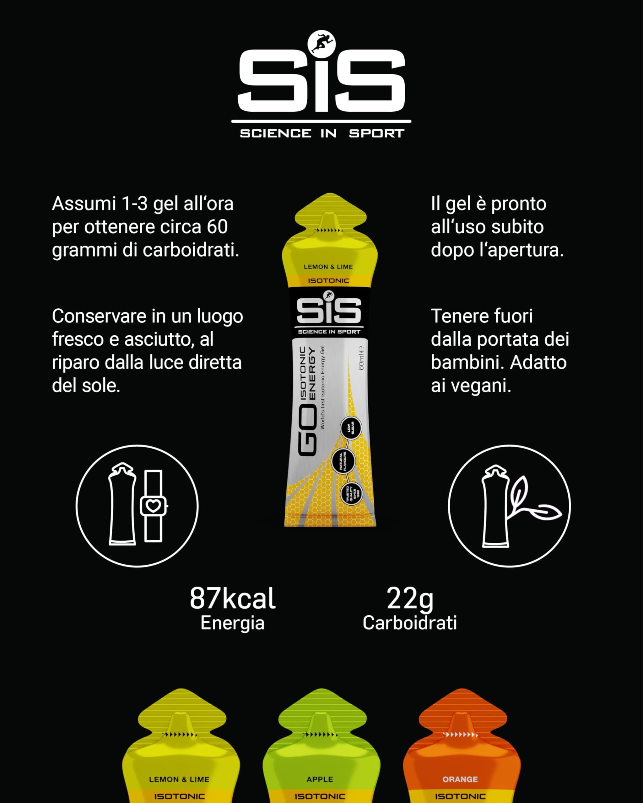 Science in Sport GO Energy Gel 20 x 60ml Vegano - Gel energetico isotonic con 22g di carboidrati, Ottimo fornitore di energia, Alternativa ottimale alle bevande isotoniche