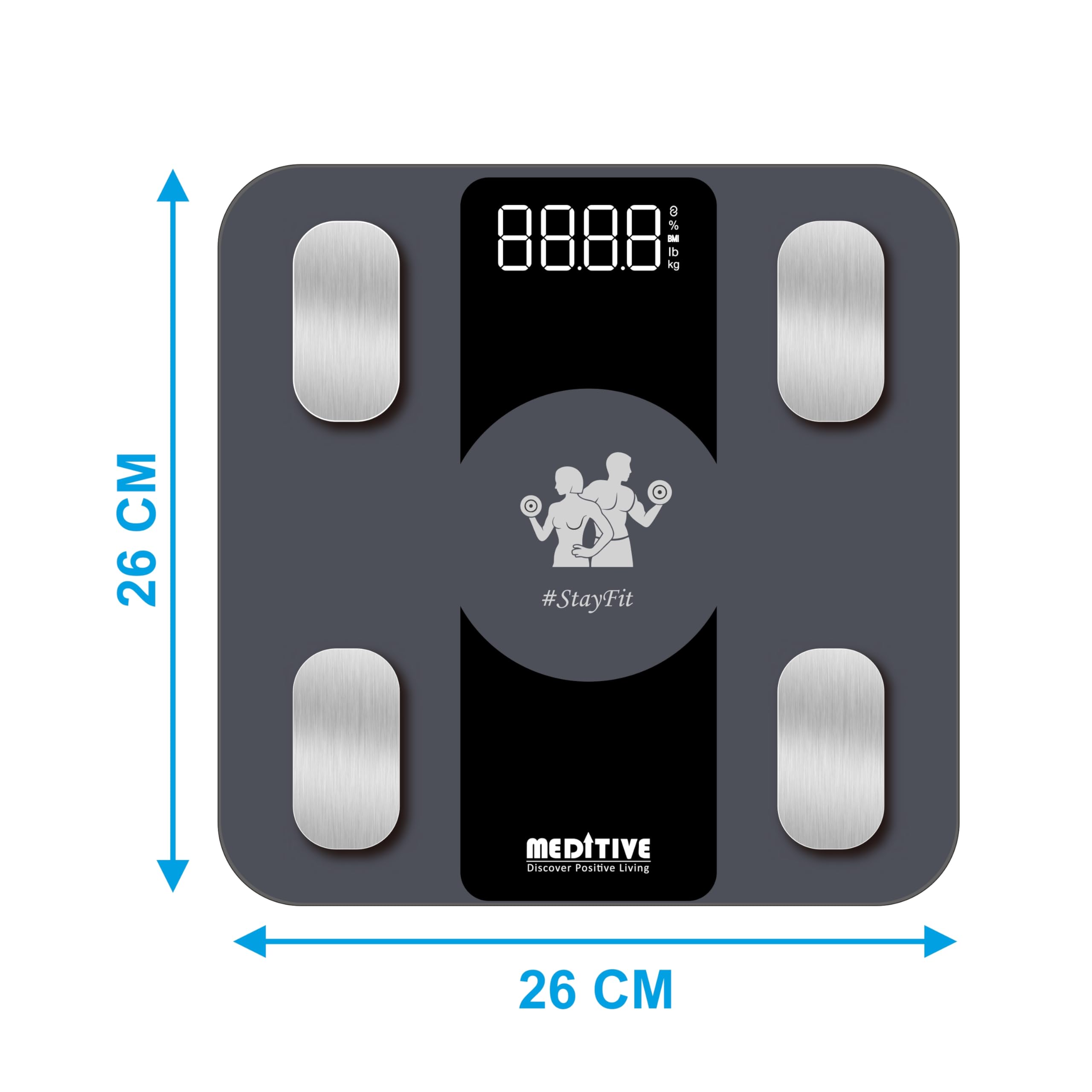 MEDITIVE Digital Human Weight Scale, Anti-Slip Fiber Body Weighing Machine 180 Kg (Black)