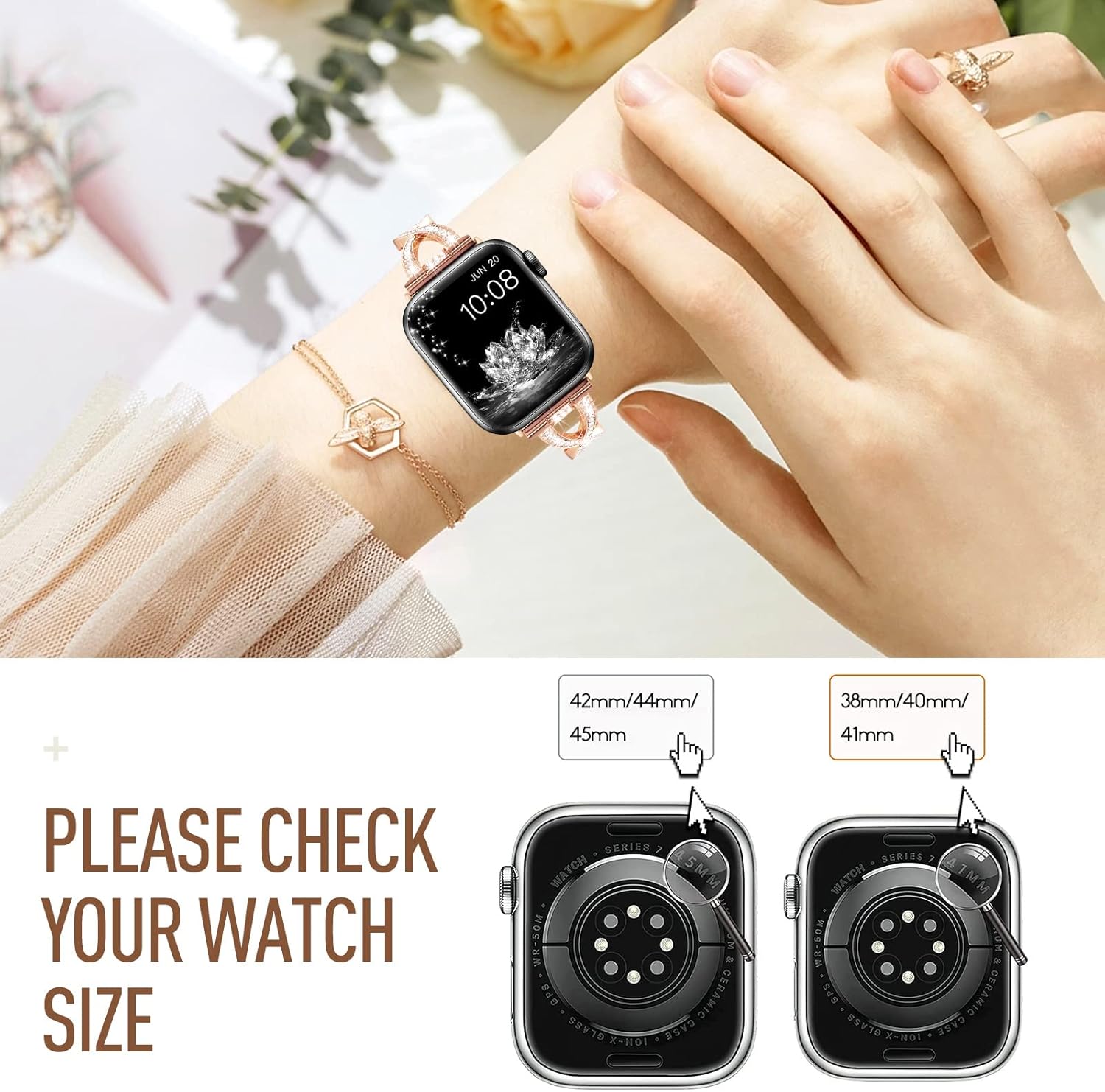 for Apple Watch Band 38mm 40mm 41mm 42mm(Series10 11) 44mm 45mm 46mm 49mm iWatch Ultra Series 11/10/9/8/7/6/5/4/3/2/1/SE Bling iWatch Bands for Women Metal Bracelet Dressy Strap - Image 5