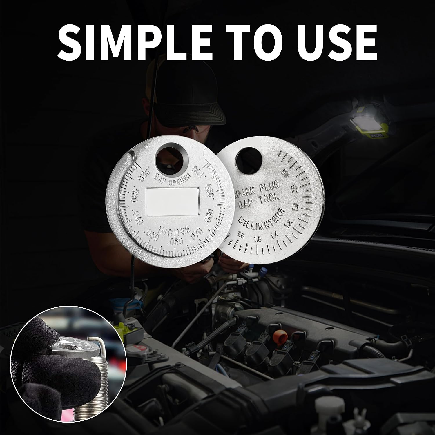 carleef 2PCS Car Spark Plug Measuring Tool,Standard 0.020 to 0.100 Inch Cars Spark Plug Gap Tool for Quick Reading Scale,Essential Car Accessories Sparks Plugs Gapping Tools