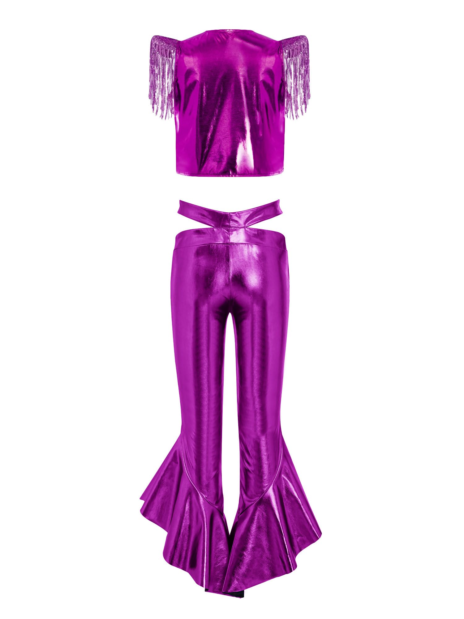 MSemis Enfants Ensemble Hip Hop Enfant Fille Tenues De Danse Avec Paillettes Pour Filles Ensemble Pantalons Danse Jazz Pour Filles Party Violet 15-16 ans
