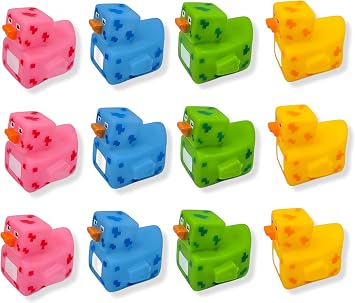 Cool Rubber Ducks 2" Standard Size. 12 Pack Cute Duck Bath Tub Pool Toys. Pixelated Robot Rubber Ducks