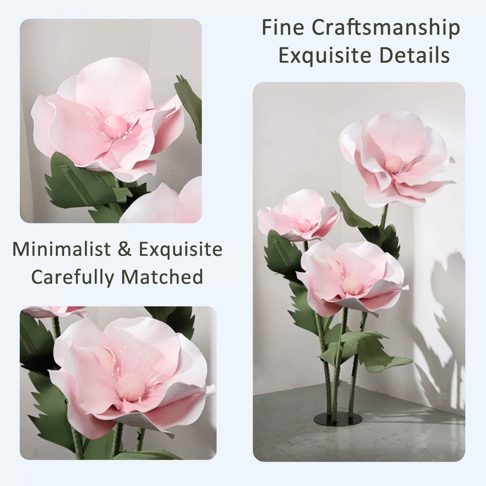 1,6M Riesige Künstliche Blumen zur Dekoration, Großes Eva Mohnblumen Set, Wasserdicht, Metallständer, Biegbare Stiele, für Hochzeiten, Gartenparty, Schaufenster, Fotohintergrund(Pink)
