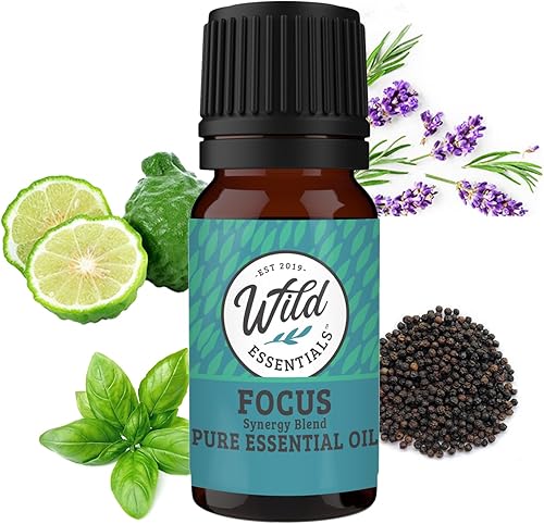 Wild Essentials "Focus" - Mezcla de sinergia de aceite esencial 100% puro, 0.3 fl oz, fórmula de concentración de grado terapéutico para claridad