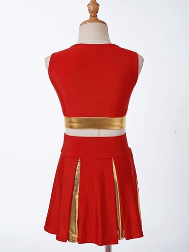 Miniatura 5 de FEESHOW Disfraz de líder de animadora para niñas, uniforme de animadora, camiseta sin mangas con falda plisada