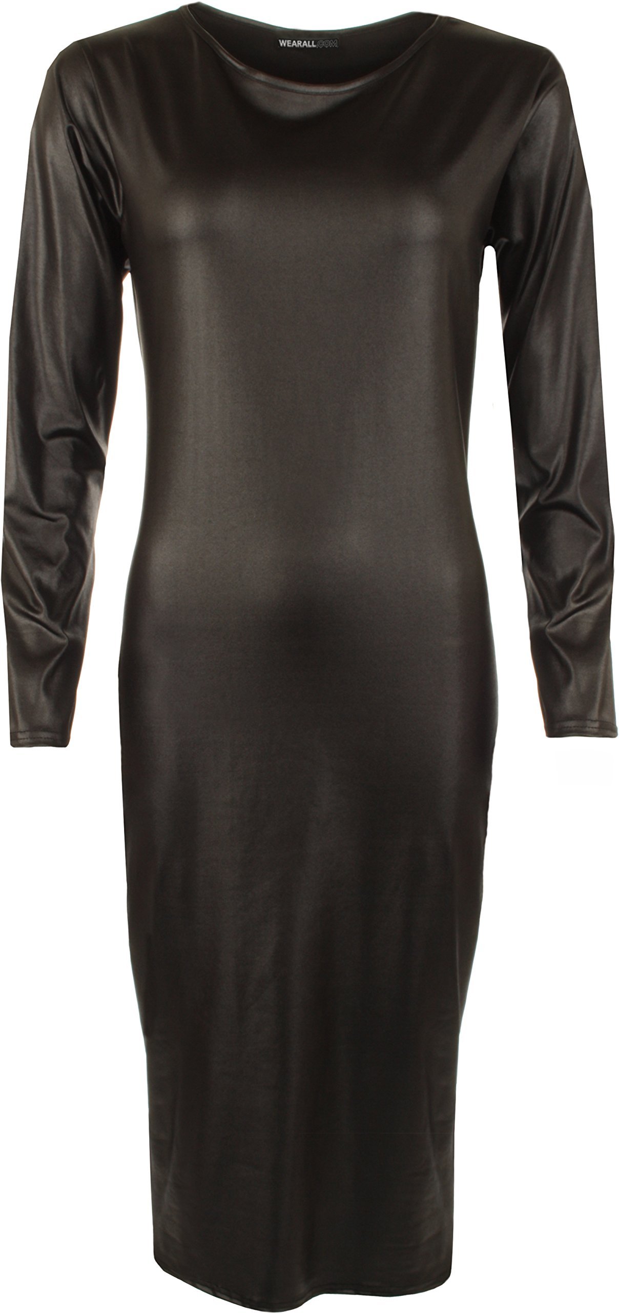 Wearall Women's Wet Look New Plus Size Long Sleeve Print Midi Dress - 24-26