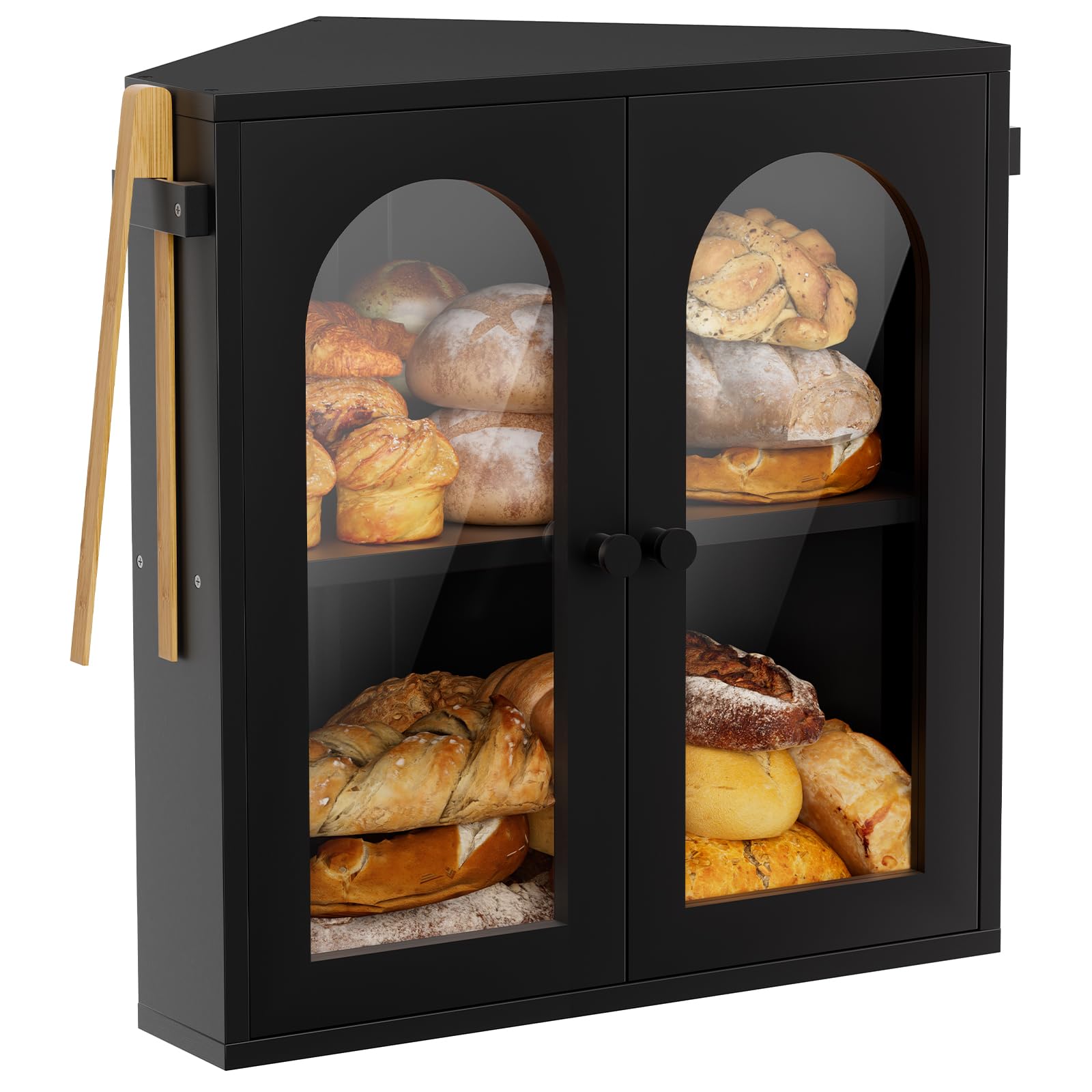 WOWLIVE 2 Tier Corner Bread Box for Kitchen Countertop with Acrylic Door