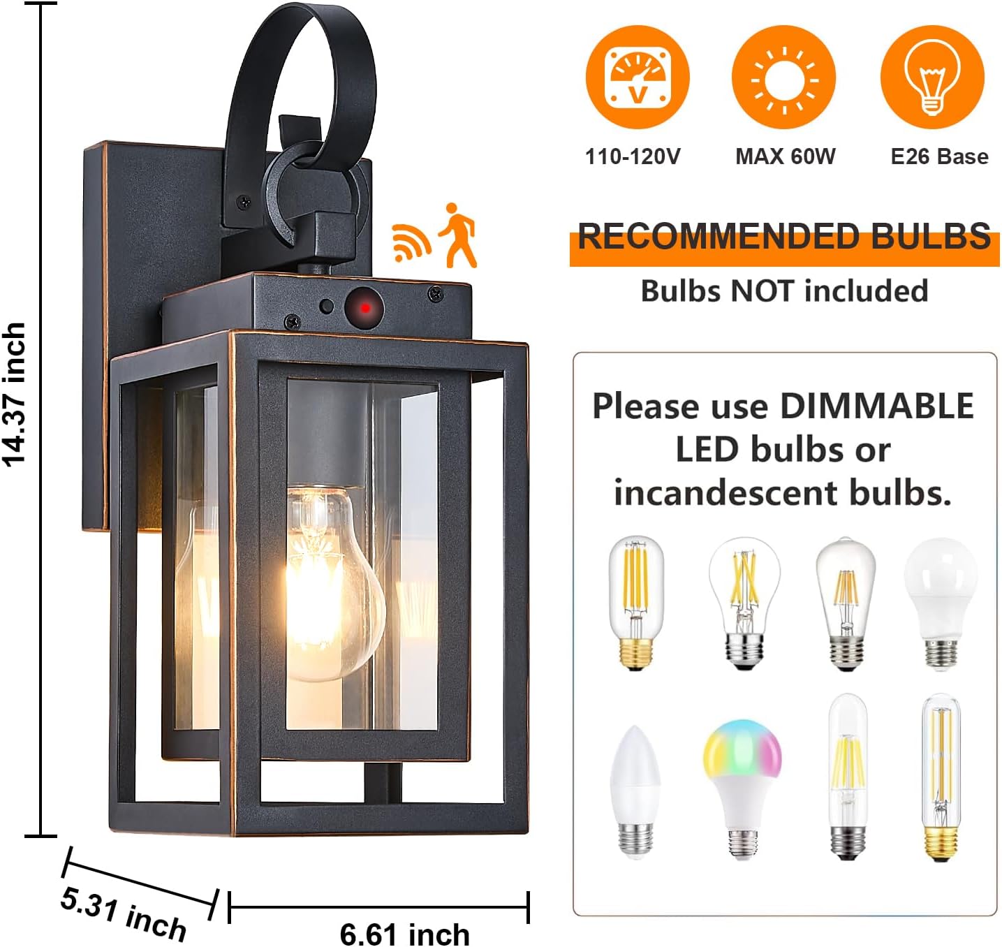 2 Packs Motion Sensor Outdoor Wall Lights, Modern Dusk to Dawn Exterior Lighting Fixture, Black Outdoor Wall Sconces Porch Light with Waterproof, Outside Farmhouse Wall Lantern for Front Door, Garage