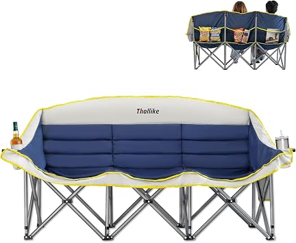 3 Person Camping Chair, Padded Loveseat Camping Couch for Adults, Blue