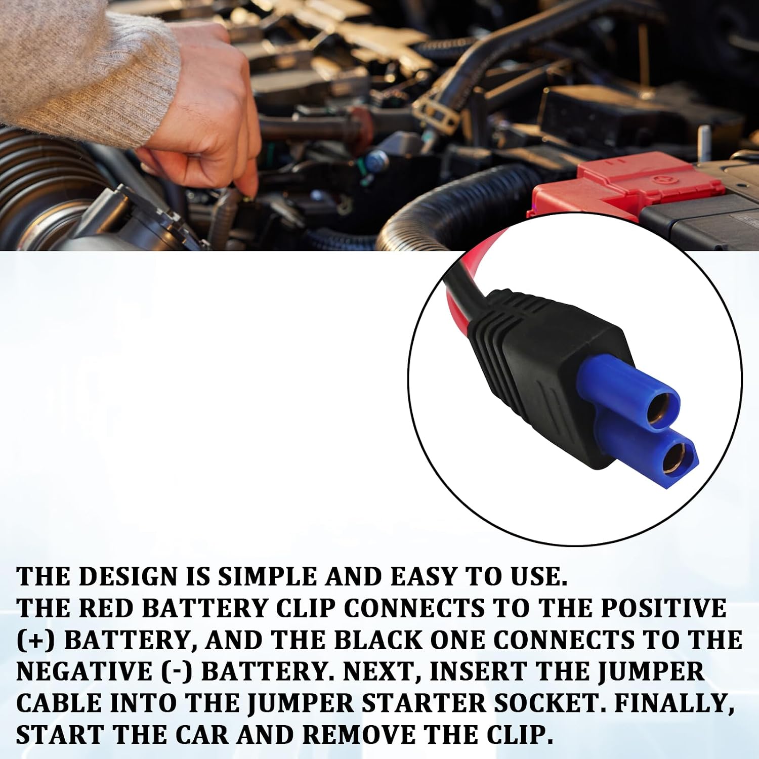 1PC EC5 Jump Starter Cable with Battery Clamps, 12V Car Portable Jumper Cables Alligator Clip to EC5 Connector with 10 AWG Silicone Wire, Smart Emergency Jump Starter Battery Booster Cables