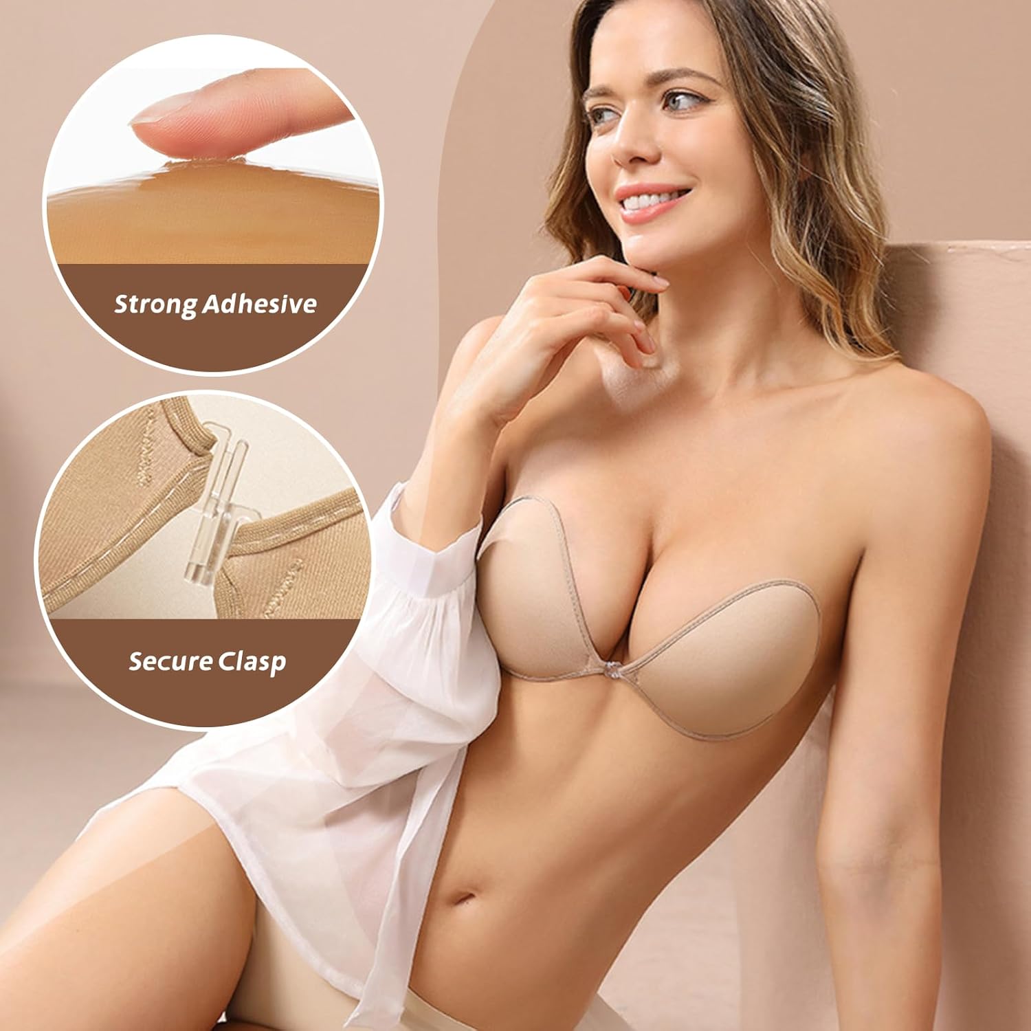 Adhesive Sticky Bra with No Straps Reusable Silicone Backless Dress Bra Invisible Strapless Bra for Women with Nipple Cover - Image 2