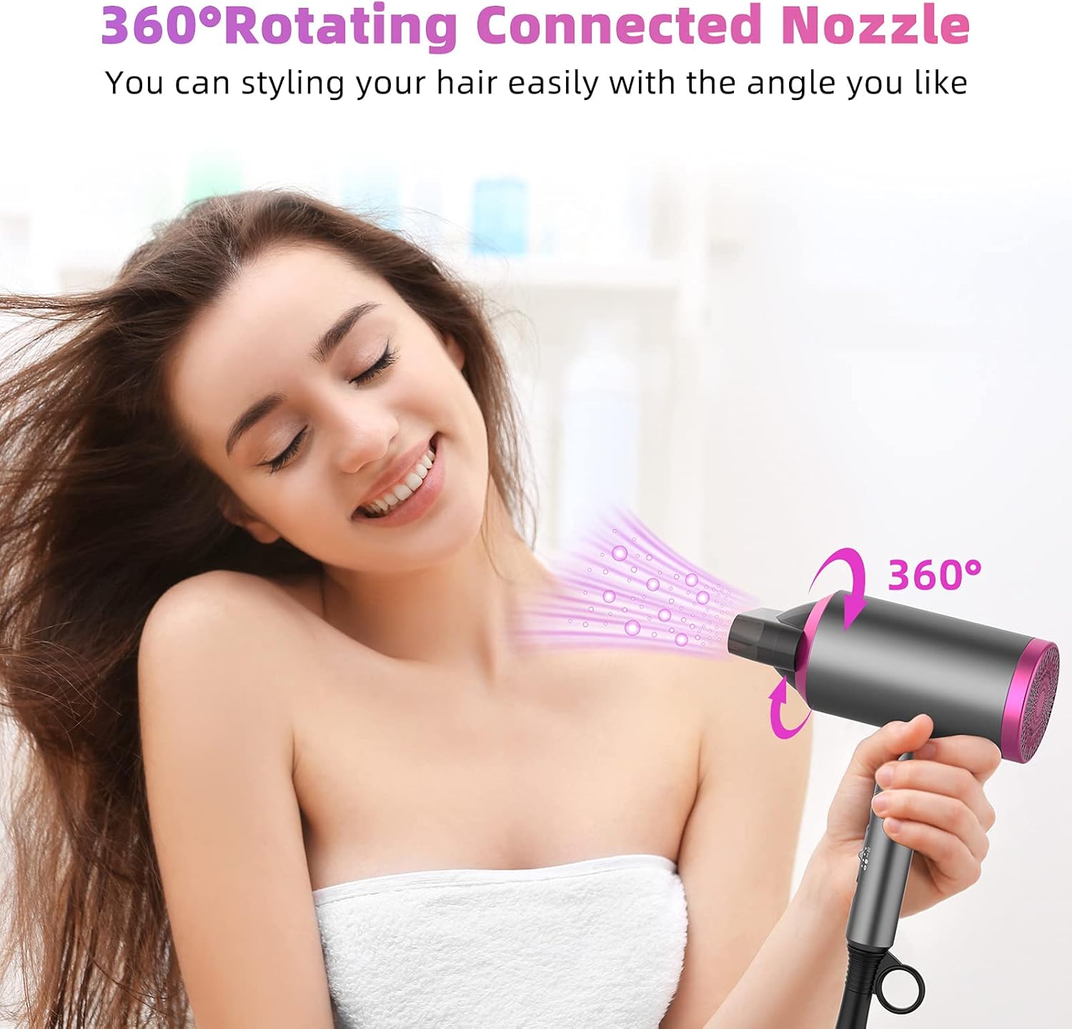 Hair Dryer - Roykoo 1875W Professional Blow Dryer With Negative Ion Technolog, Fast Drying Blow Dryer, 3 Heating/2 Speed/Cold Settings, Nozzles and Diffuser, Hair Blow Dryer for Home Travel Kids : Beauty & Personal Care