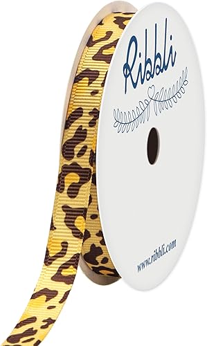 Ribbli Cinta para manualidades con estampado de leopardo de grogrén, 3/8 pulgadas x 10 yardas, amarillo/naranja/marrón, uso para envolver regalos,