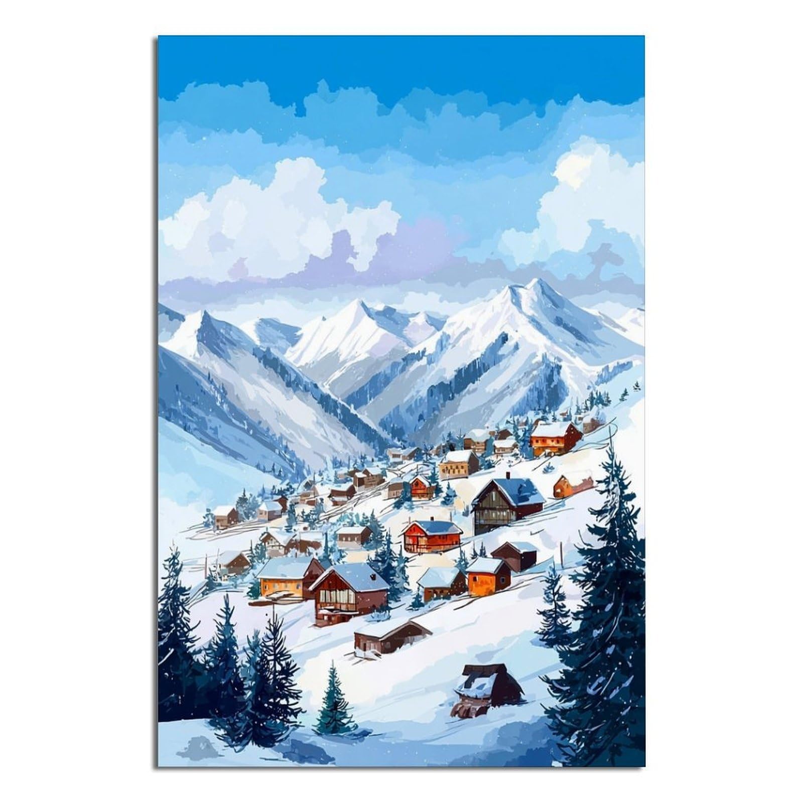 La Plagne Ski Posters 24x36inch(60x90cm) Vintage Watercolor Canvas Art