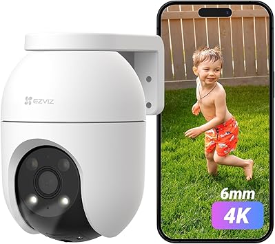 EZVIZ 4K Outdoor WiFi Camera, Motorized Outdoor Camera with 360 Coverage, Color Night Vision, People/Vehicle Detection, Car Zoom Tracking, C8c 8MP (6mm)