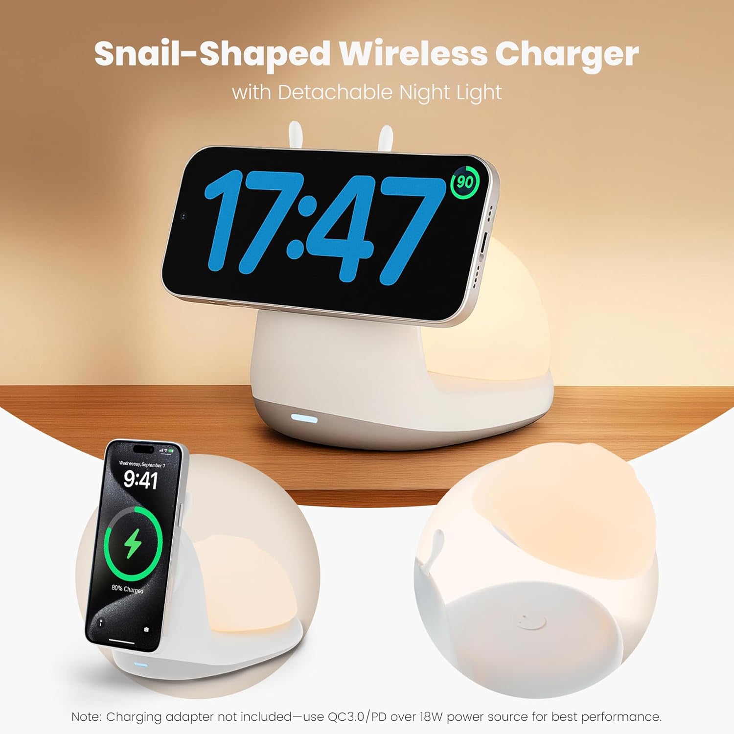 Revolutionize Your Charging: The Snail-Shaped Mag-Safe Fast Charger with LED Lamp!