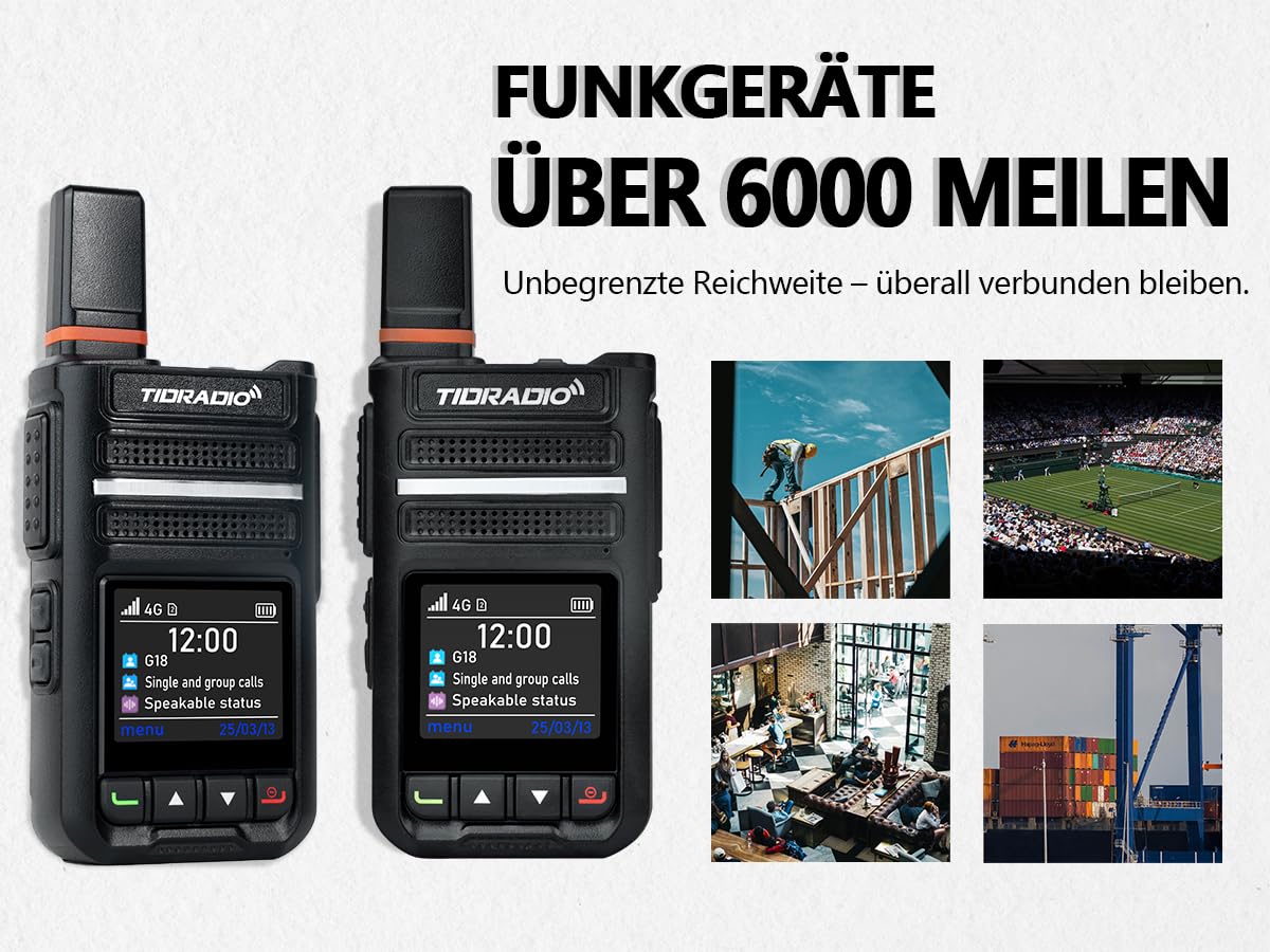 TIDRADIO TD-G18 4G LTE PoC Funkgerät | Globales Walkie-Talkie mit europaweiter Abdeckung & 6000 km Reichweite | 2er-Set mit SIM & Datentarif | Ideal für Teamarbeit, Baustelle, Logistik & Reisen