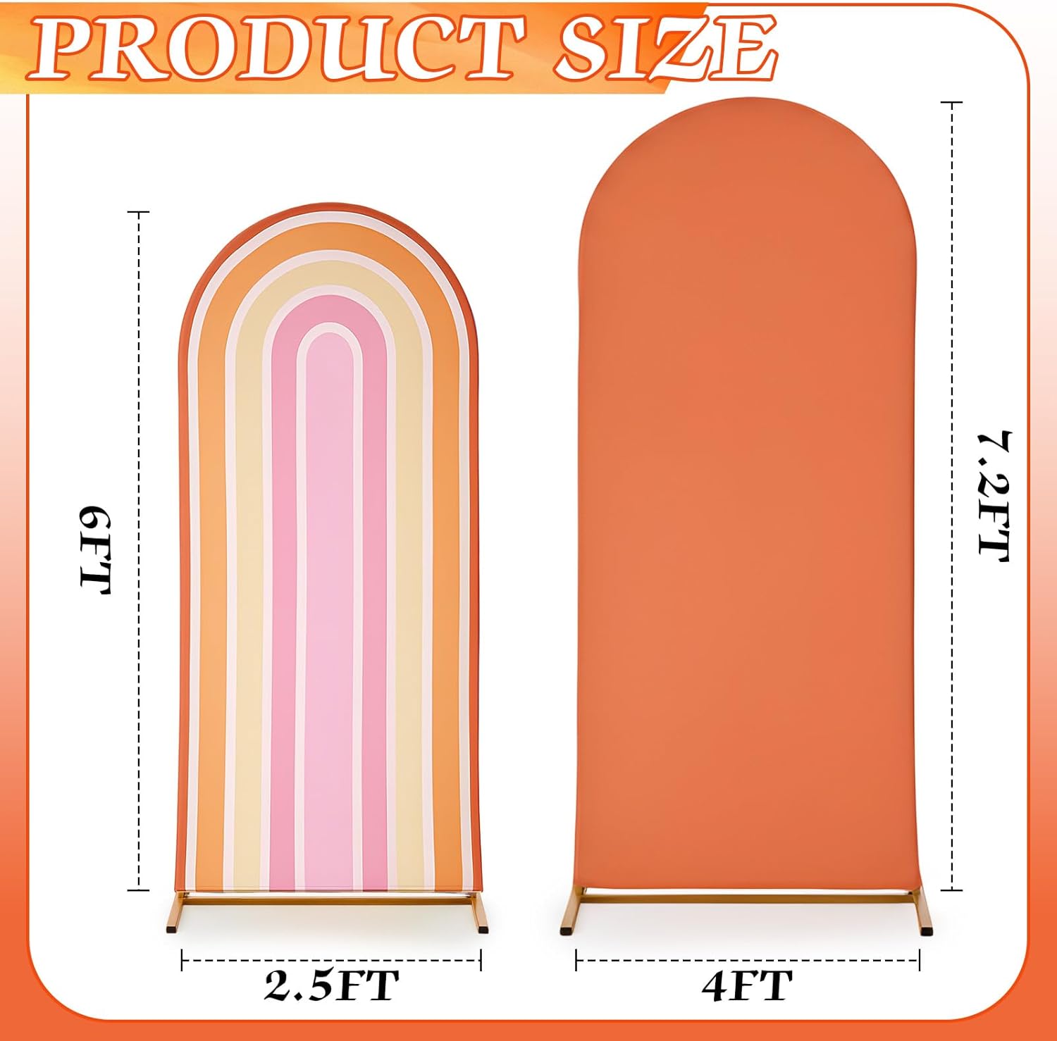 7.2 ft + 6 ft Rainbow Arch Backdrop Stand Covers Pastel Background Arched Stretchy Fabric Backdrop Cover for Boho Dasiy Birthday Party Wedding Baby Shower Decoration(Orange Groovy)