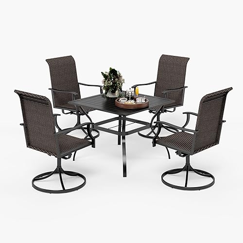 Miniatura 8 de HERAS HOUSE Juego de comedor de patio de 7 piezas juego de muebles de ratán para 6 4 sillas de comedor fijas 2 sillas de comedor giratorias 1 mesa