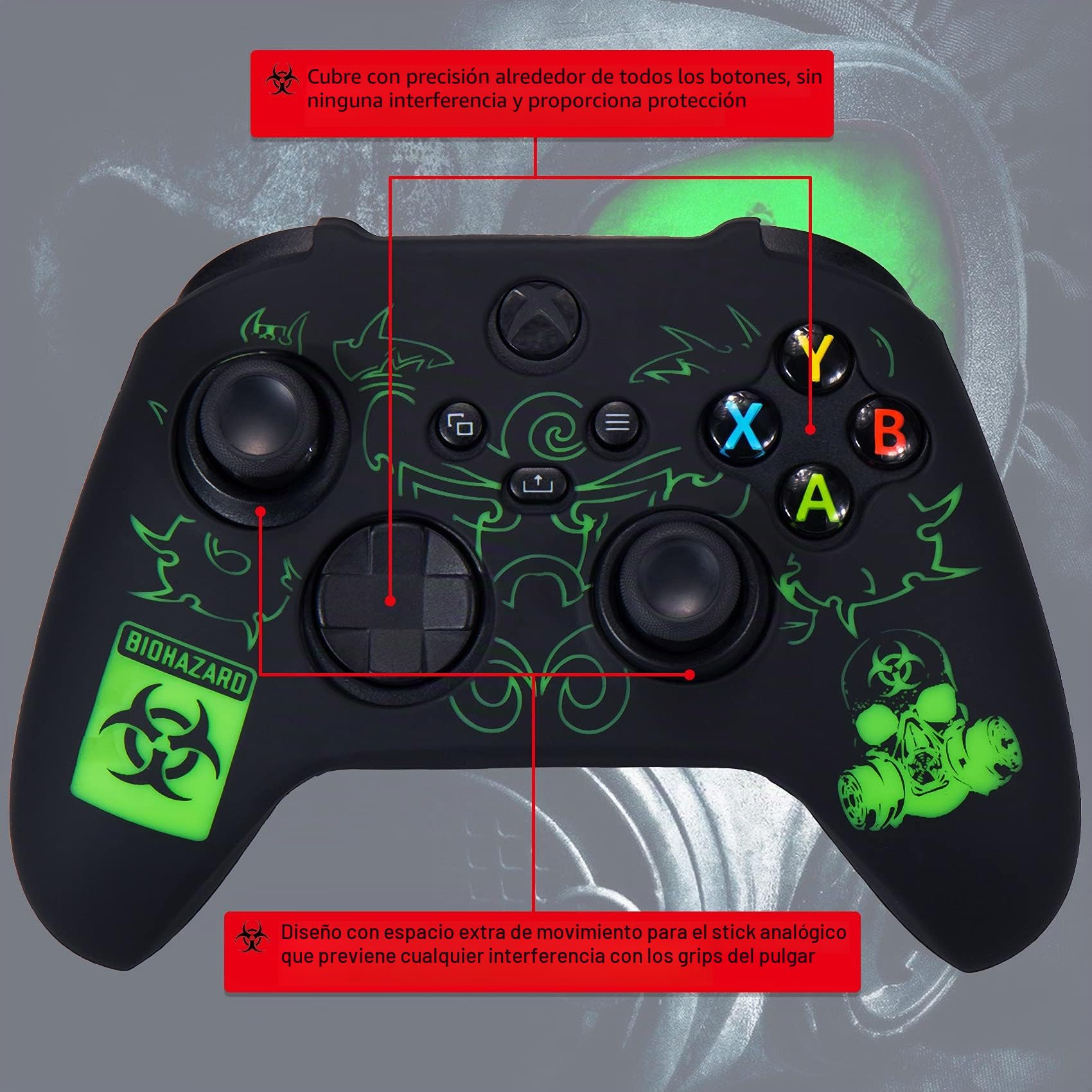 YoRHa Silicona Talla Láser Funda Piel Carcasas Cubierta para Xbox Series X/S Mando x 1 (BH Verde) con Agarres para el Pulgar x 10