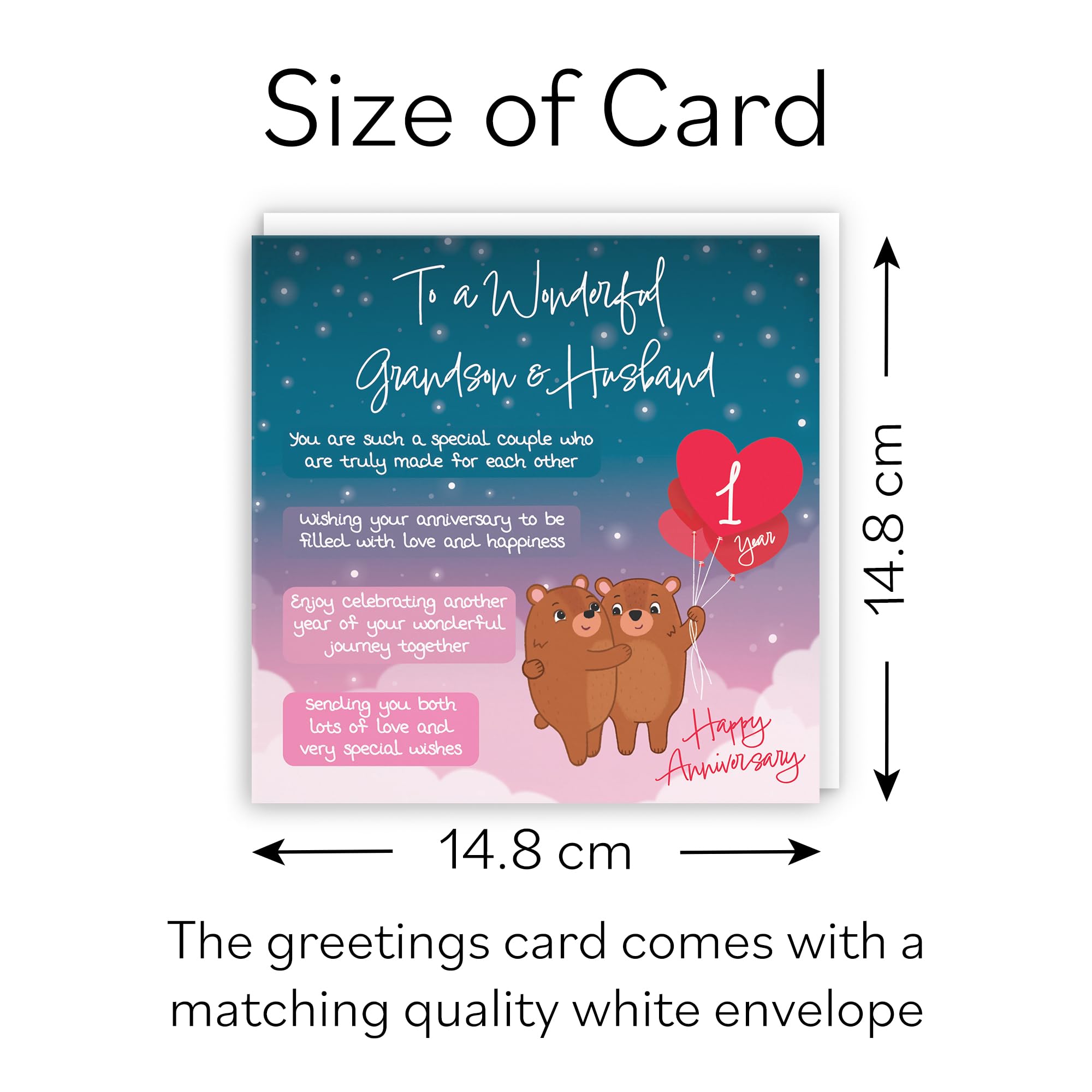 Hunts England, Grandson And Husband 1st Anniversary Card, Starry Night, Cute Bears - Image 3