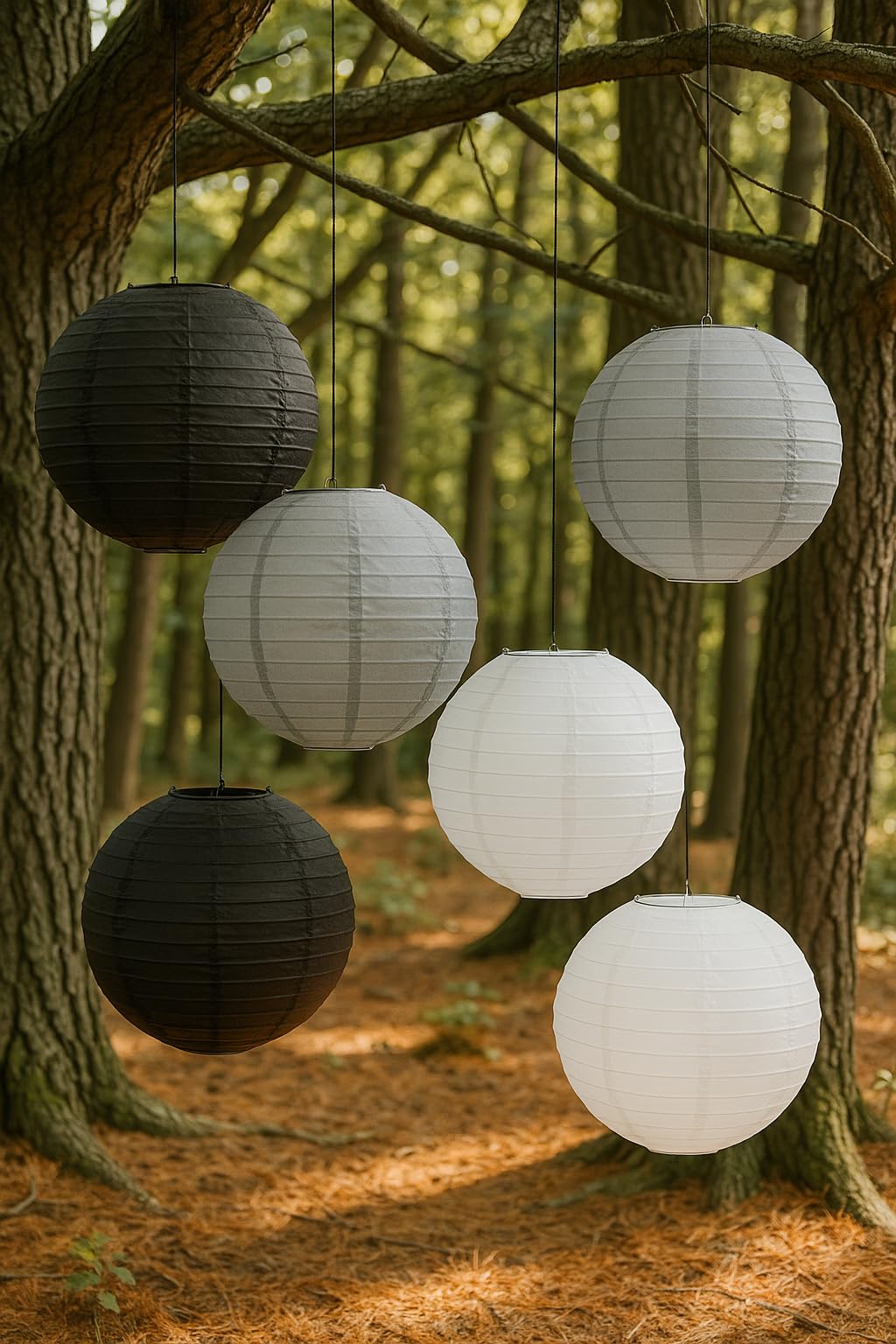 Paper Lanterns Mix Color Packs of 6 Round Paper Lanterns Lampshade Party Decorations (Grey Black Shade, 8" (20 Cm)) — view 5