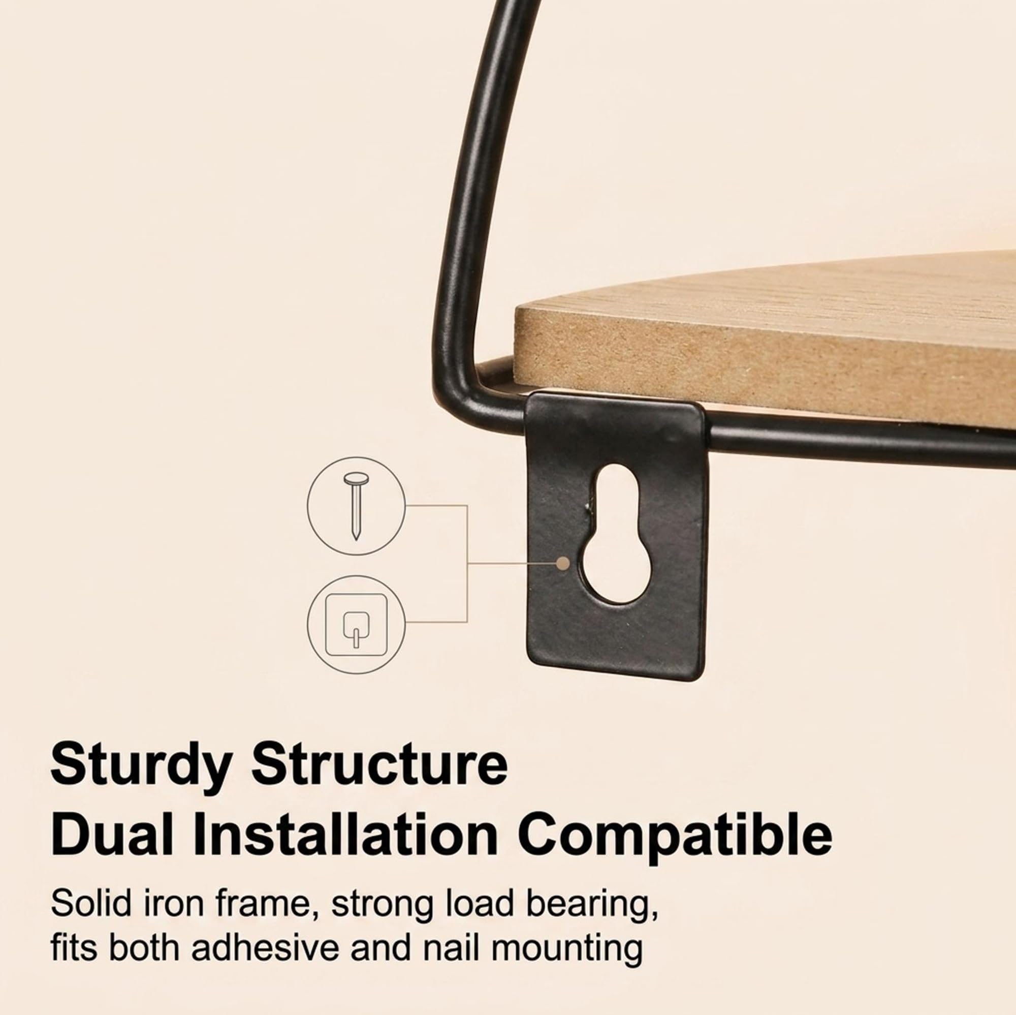 Estante de pared con ganchos, organizador flotante de madera para entrada, estante de almacenamiento de estilo nórdico para llaves, bolsos, abrigos, accesorios de baño y decoración del hogar