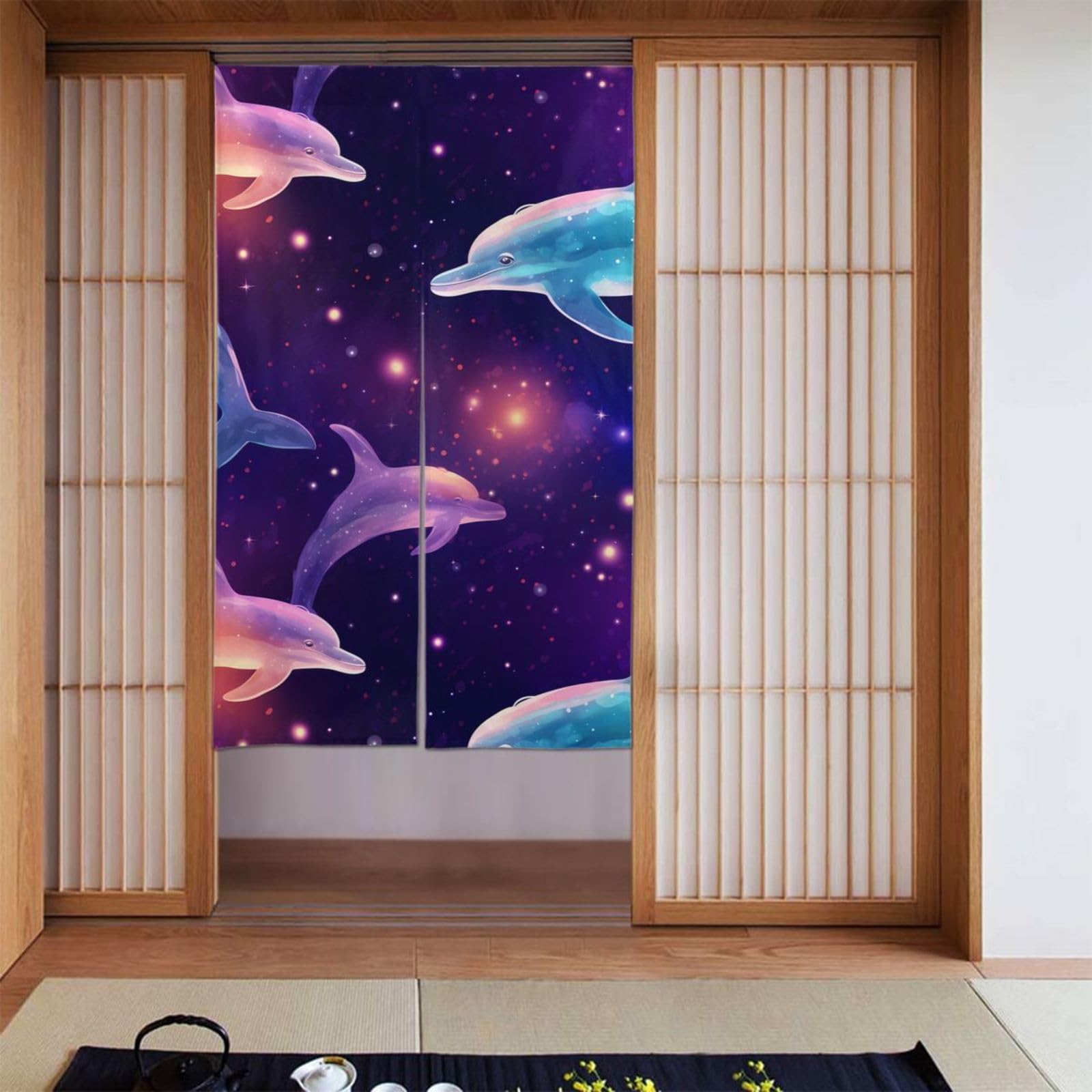 Rideau occultant dauphin galaxie en lot de 2 pour chambre 142x86 cm