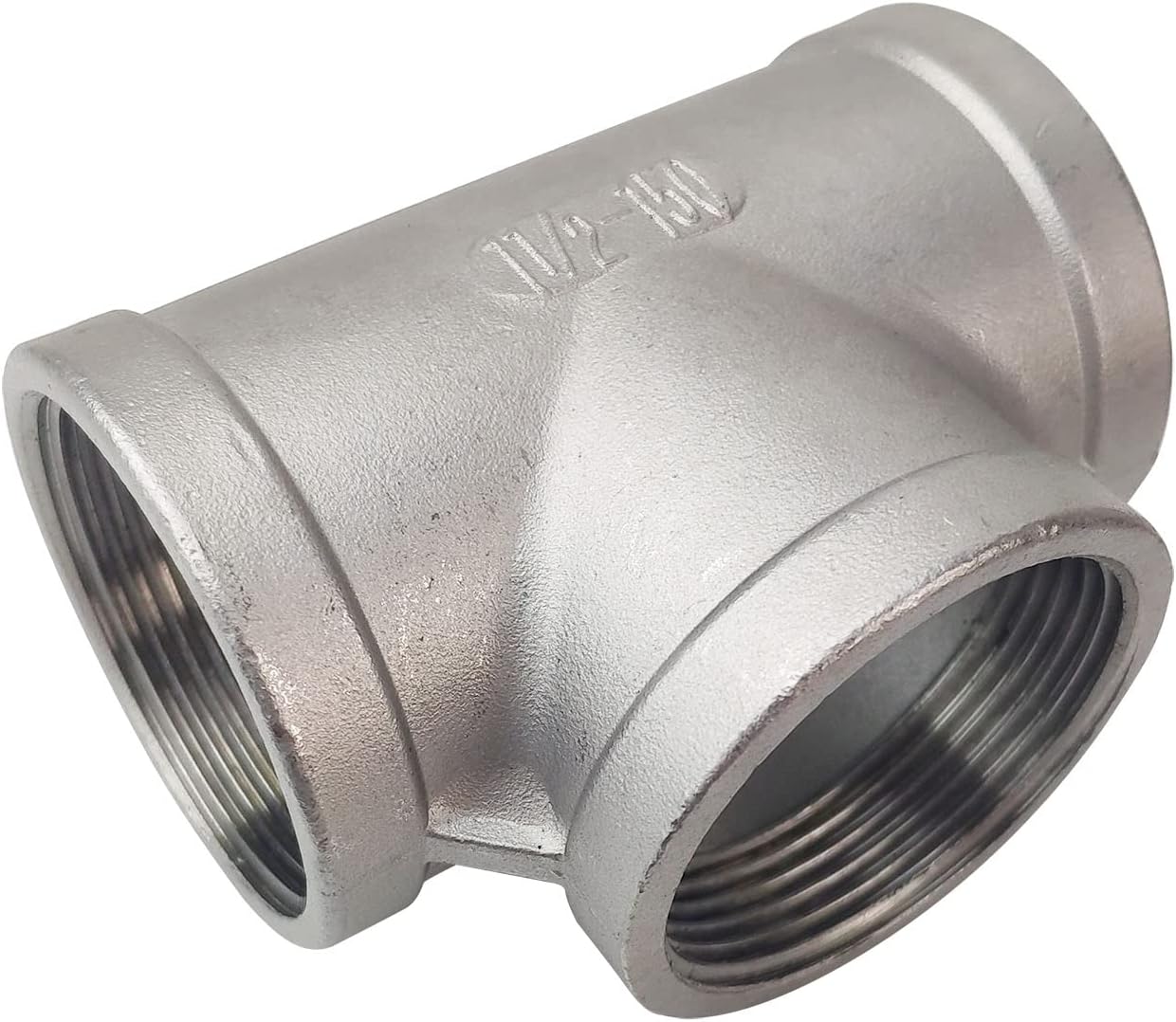 LOZOME 1-1/2" Stainless Steel Tee Female NPT Threaded T Shaped 3 Way Cast Pipe Fitting SS304