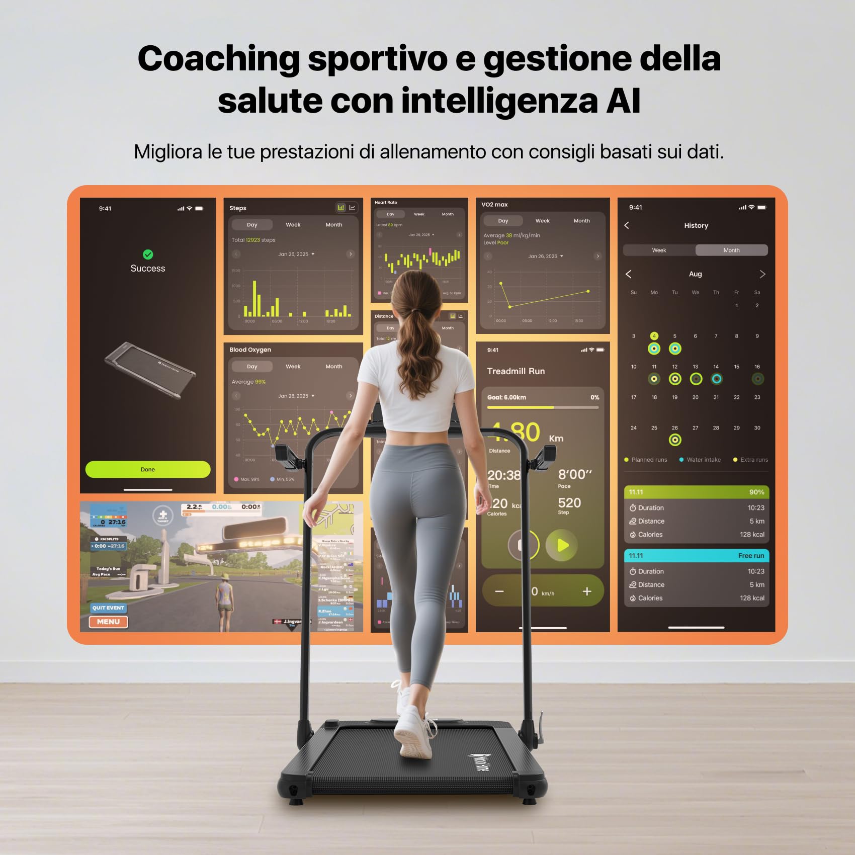 Mobvoi Home Treadmill SE Inclinato AI Intelligente Tapis Roulant Elettrico 1-12km/h Pieghevole 3 in 1 Tappetino da Passeggio Portatile Compatto da 2,5HP con Telecomando TicSports Zwift Kinomap 120kg