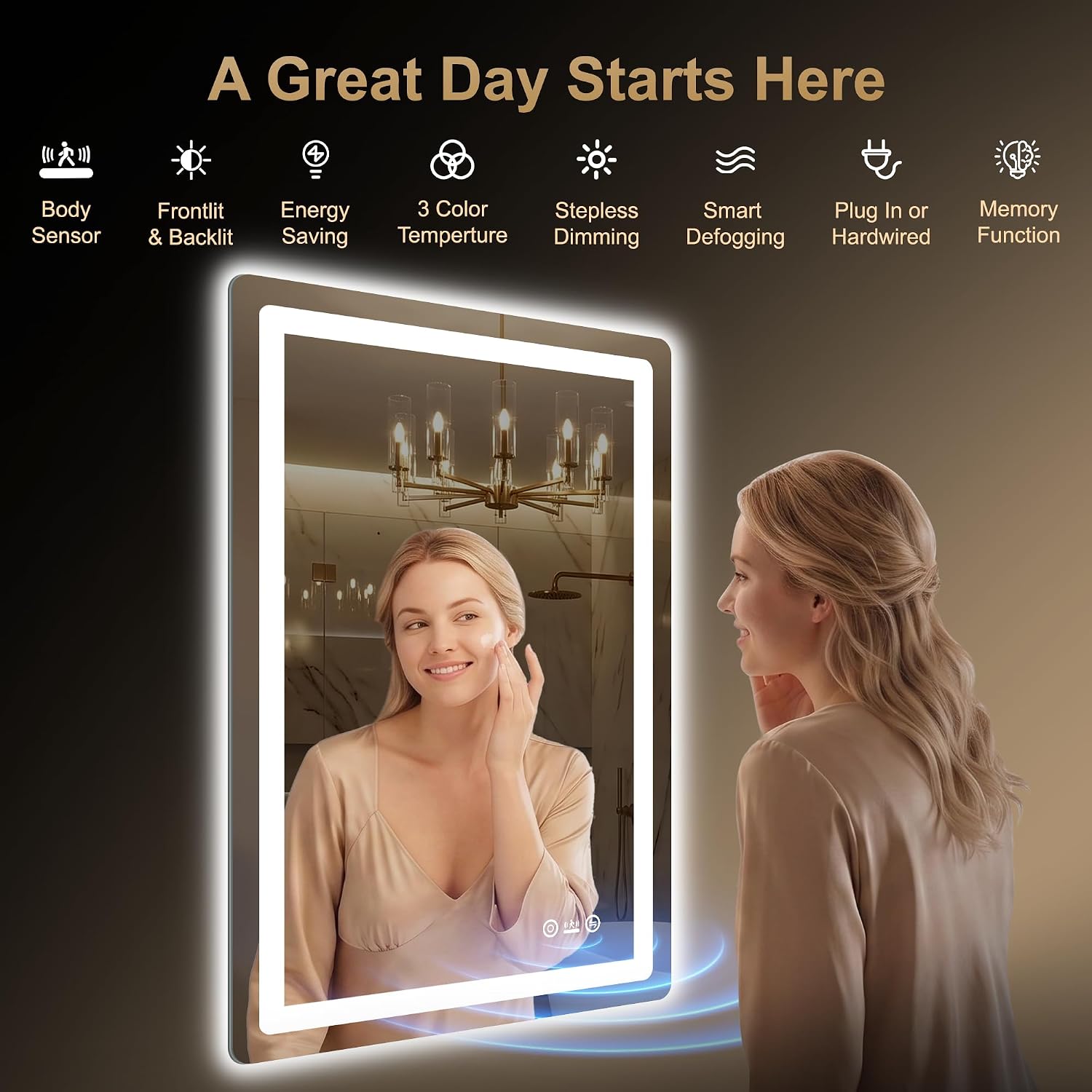LED Bathroom Vanity Mirror with Lights, 36"x24", Motion Sensor Auto On/Off