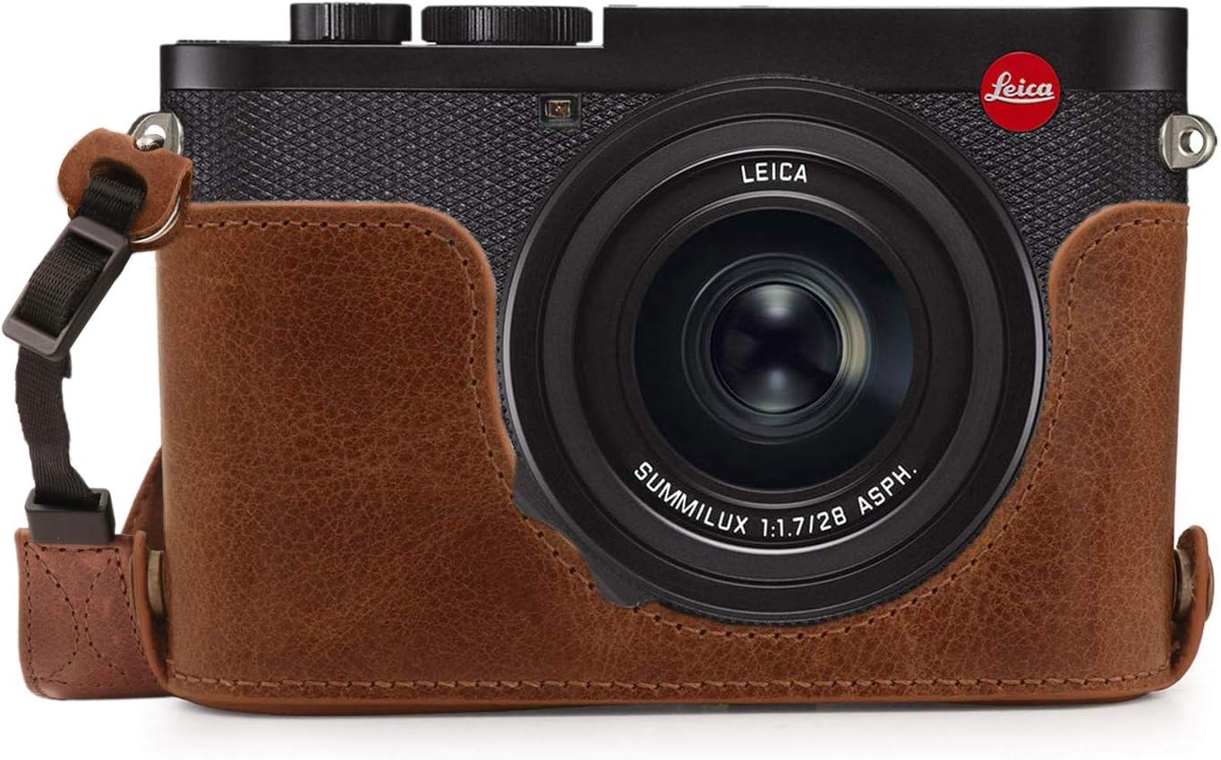 MegaGear MG1719 Ever Ready Genuine Leather Camera Half Case Compatible with Leica Q2 - Brown