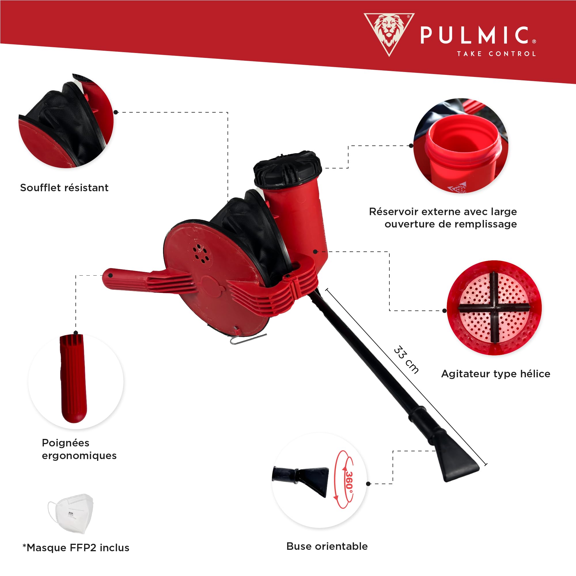 Pulvérisateur Poudre pour Soufre, Terre de Diatomées, Insecticides et Poudre Anti Insectes – Poudreuse avec Buse Diffuseur Orientable – Soufflet pour Fumigation avec Agitateur Interne Souffleur 1500 g