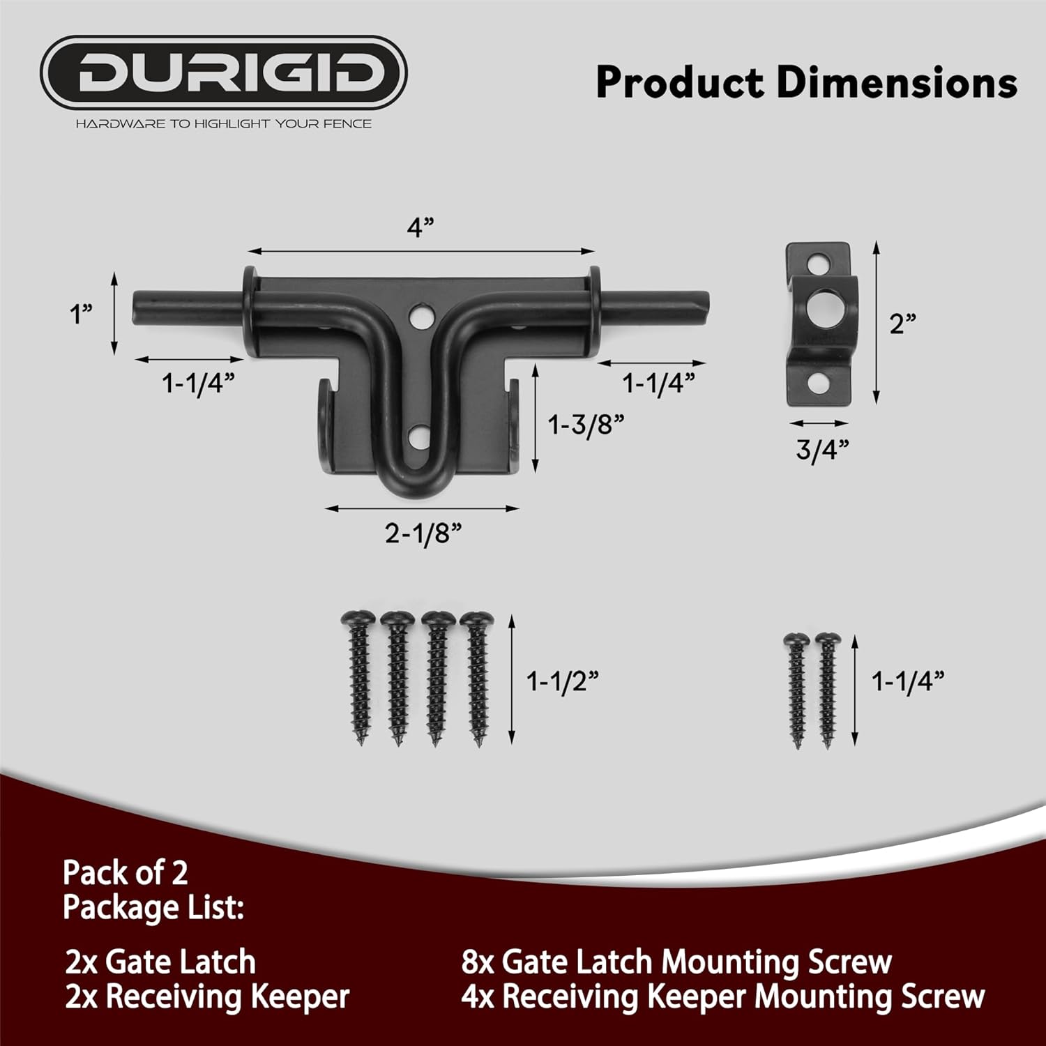 Slide Bolt Gate Latch Heavy Duty Gate Locks for Outdoor Fence, Door Latch with Padlock Hole for Shed Door, Wooden Fence, Yard Door, Outdoor Latch, Black 2 Pack