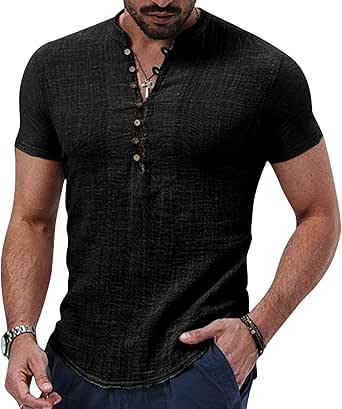 NANAMEEI Linen Shirt For Men Long Sleeve Henley Shirt Summer Long