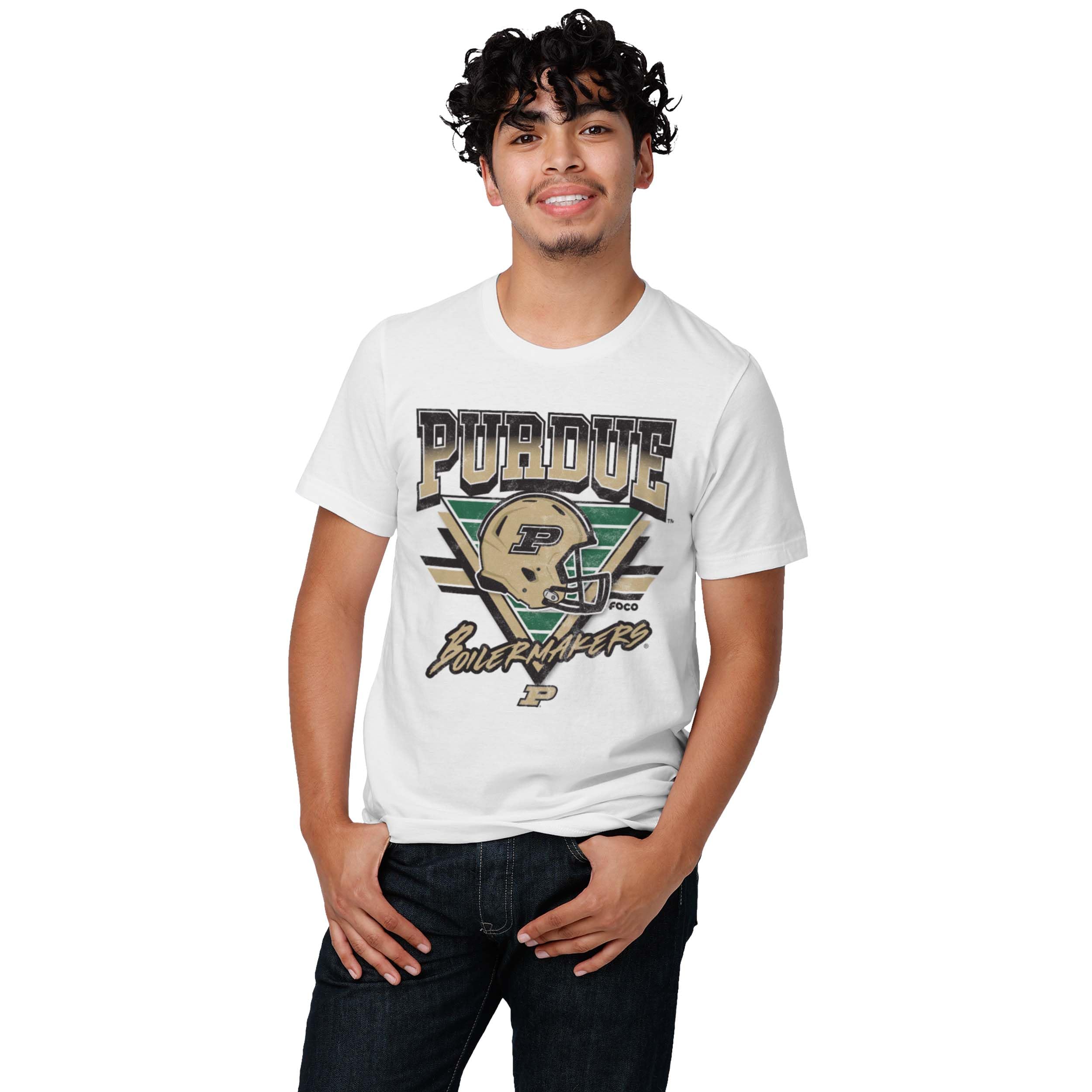 FOCO Men's Standard NCAA College Team Helmet Logo Triangle Vintage T-Shirt, White