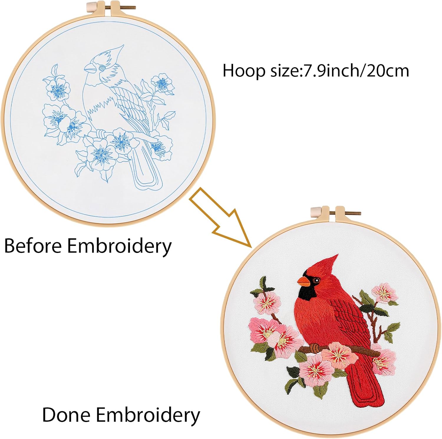 Louise Maelys Cardinal Embroidery Kits for Beginners with Bird Flower Pattern,Adults Starter Cross Stitch Kit DIY Needlepoint