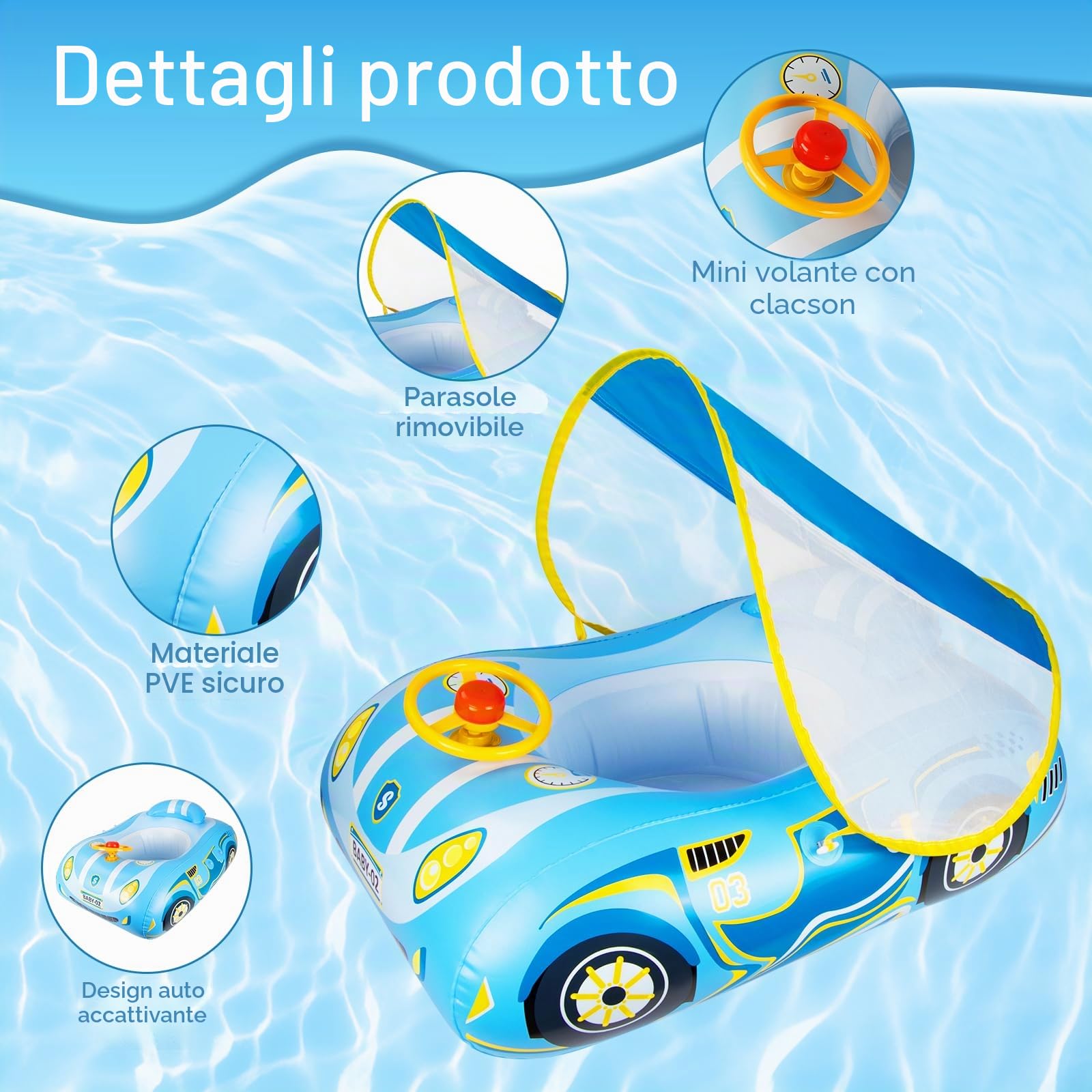 Salvagente Neonato con Parasole UPF50+ e Volante Gonfiabile Piscina Salvagente per Bambini con Kit di Patch Gonfiabile Salvagente Neonatoper Bambini 1-4 anni Viola