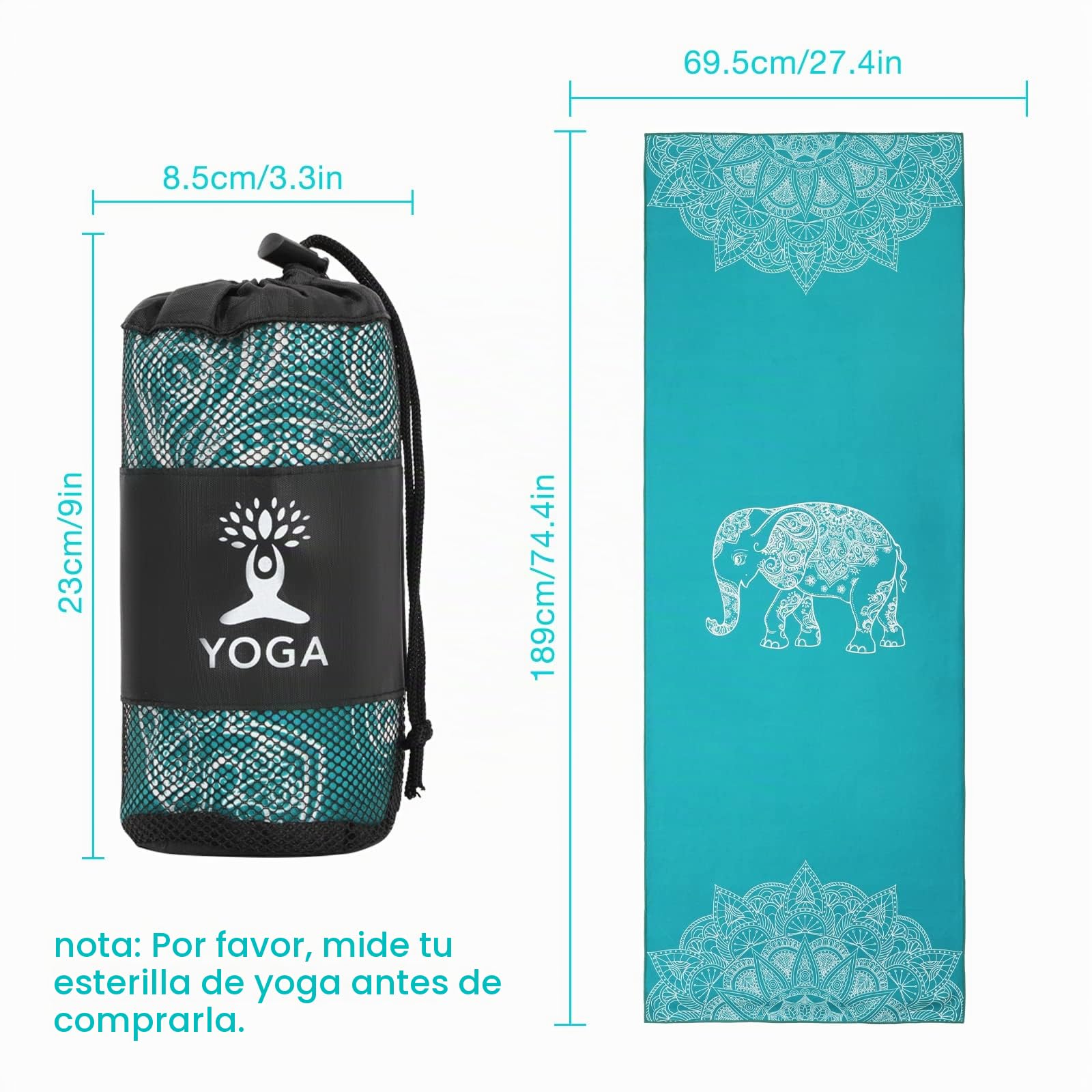 MoKo Manta de Yoga, [69,5x189cm] Toalla de Yoga Antideslizante de Poliéster y Nylon con Bolsillos de Esquina para Colchonetas, Secado Rápido para Gimnasio Pilates Playa