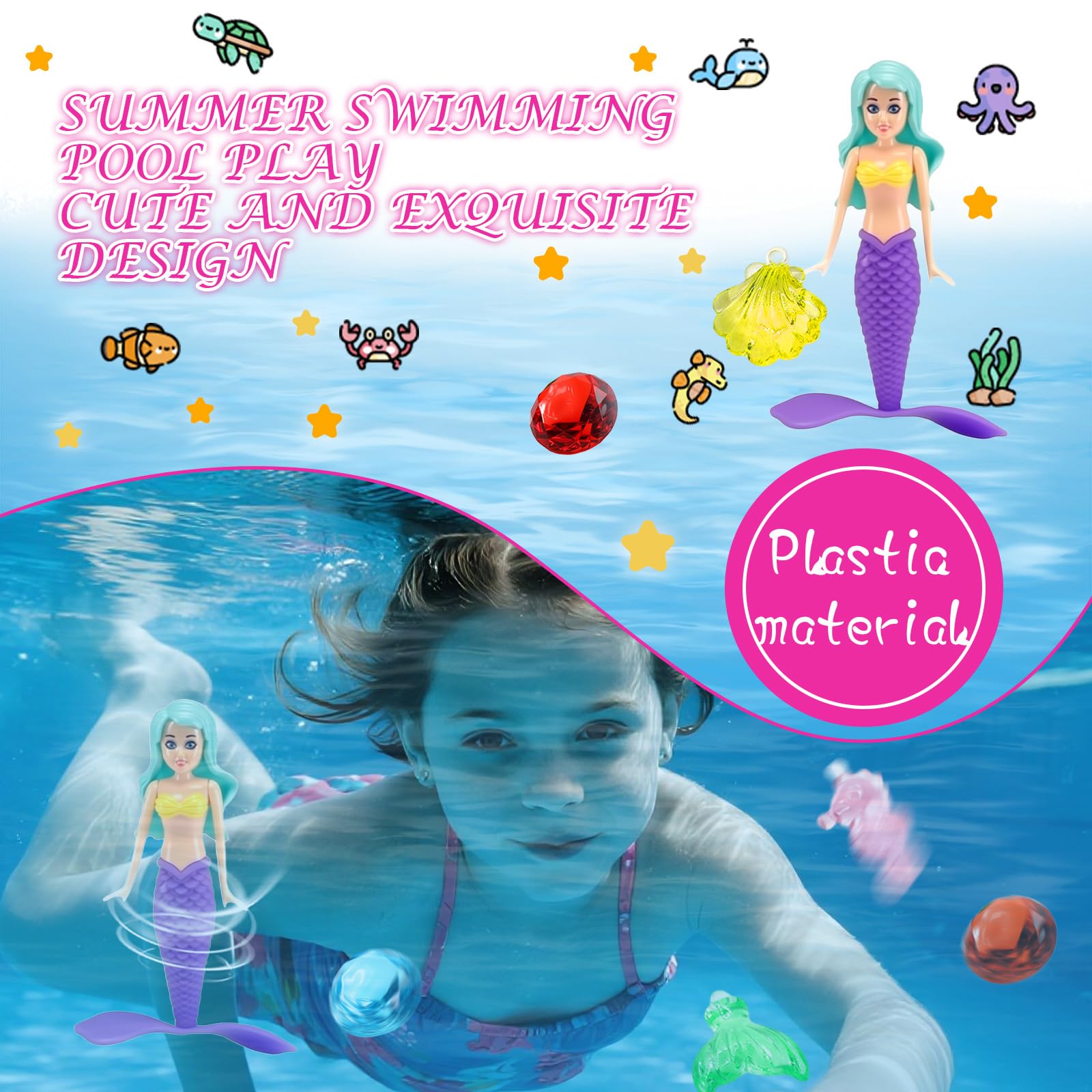 LXYYDS Jouet Piscine Sirène Coquillage – Coquille Qui S’ouvre Automatiquement Et Libère Une Sirène Nageuse – Parfait Pour La Baignade, Plage, Bain – Dès 5 Ans