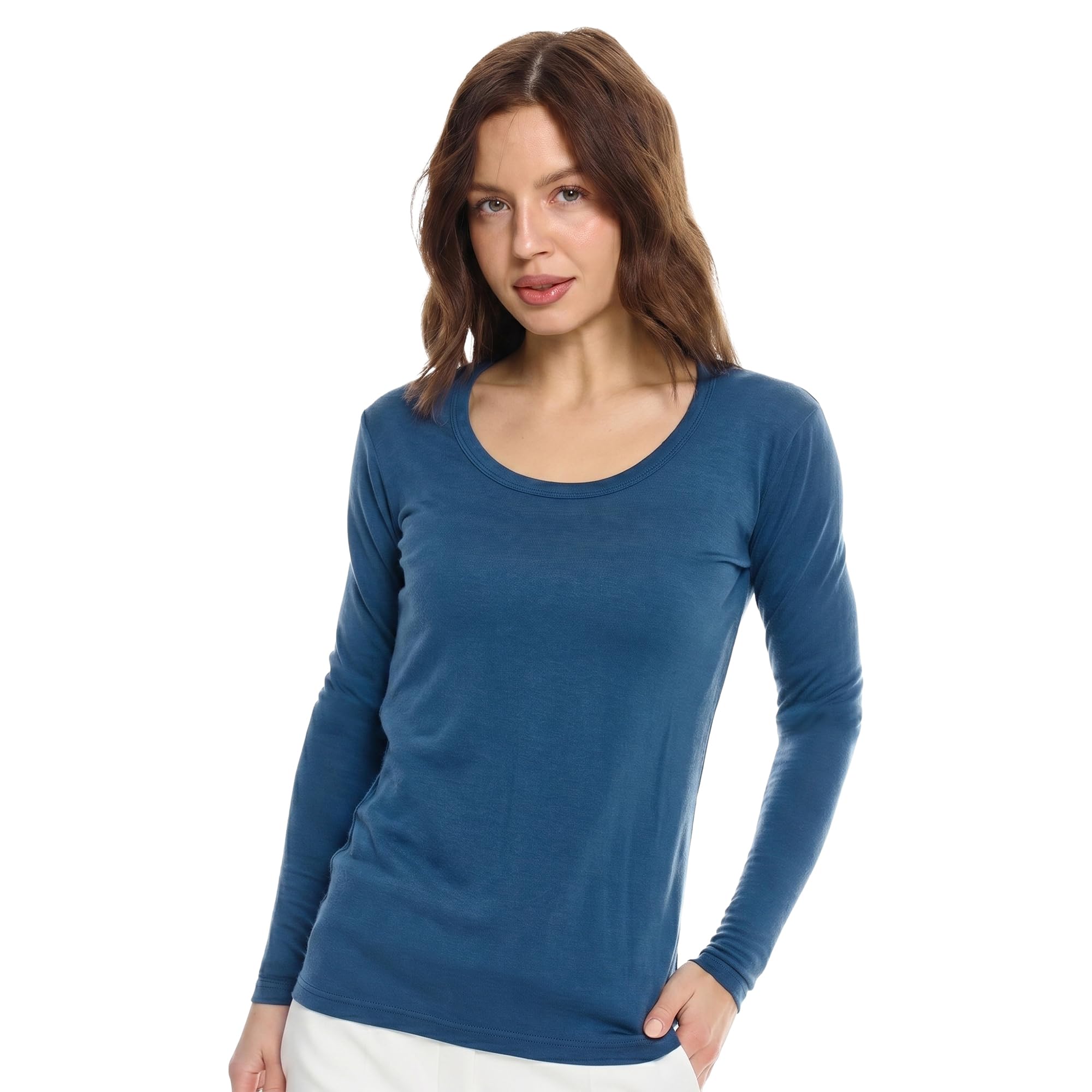 Merino.tech Сamisetas Mujer Manga Larga - 100% Lana Merino Ropa Termica (Large, 190 Denim Scoop)