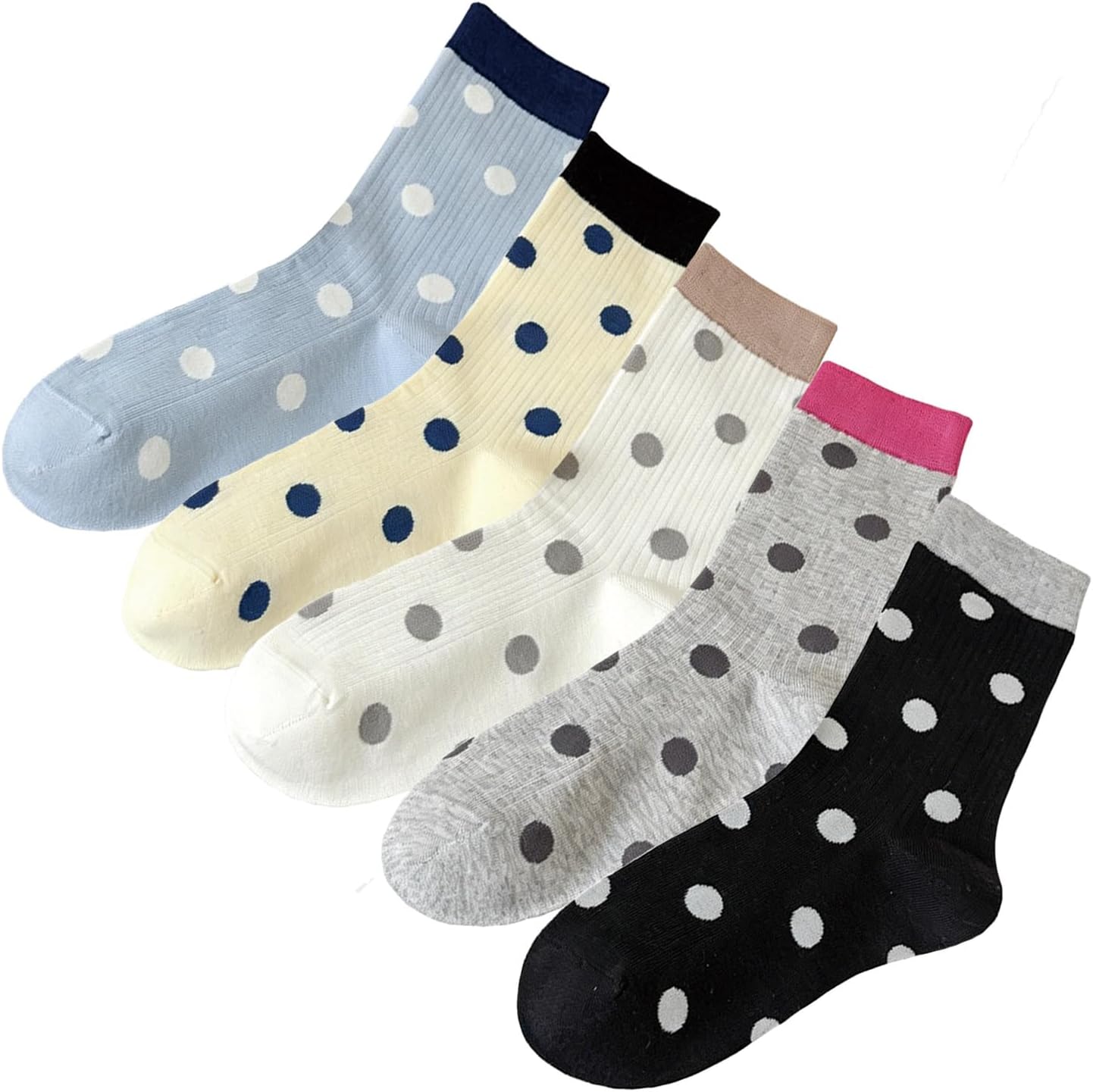 Women's Polka Dot Crew Socks 5-Pack, Cute Colorful Dotted Fashion Socks for Women, Breathable Comfort Socks