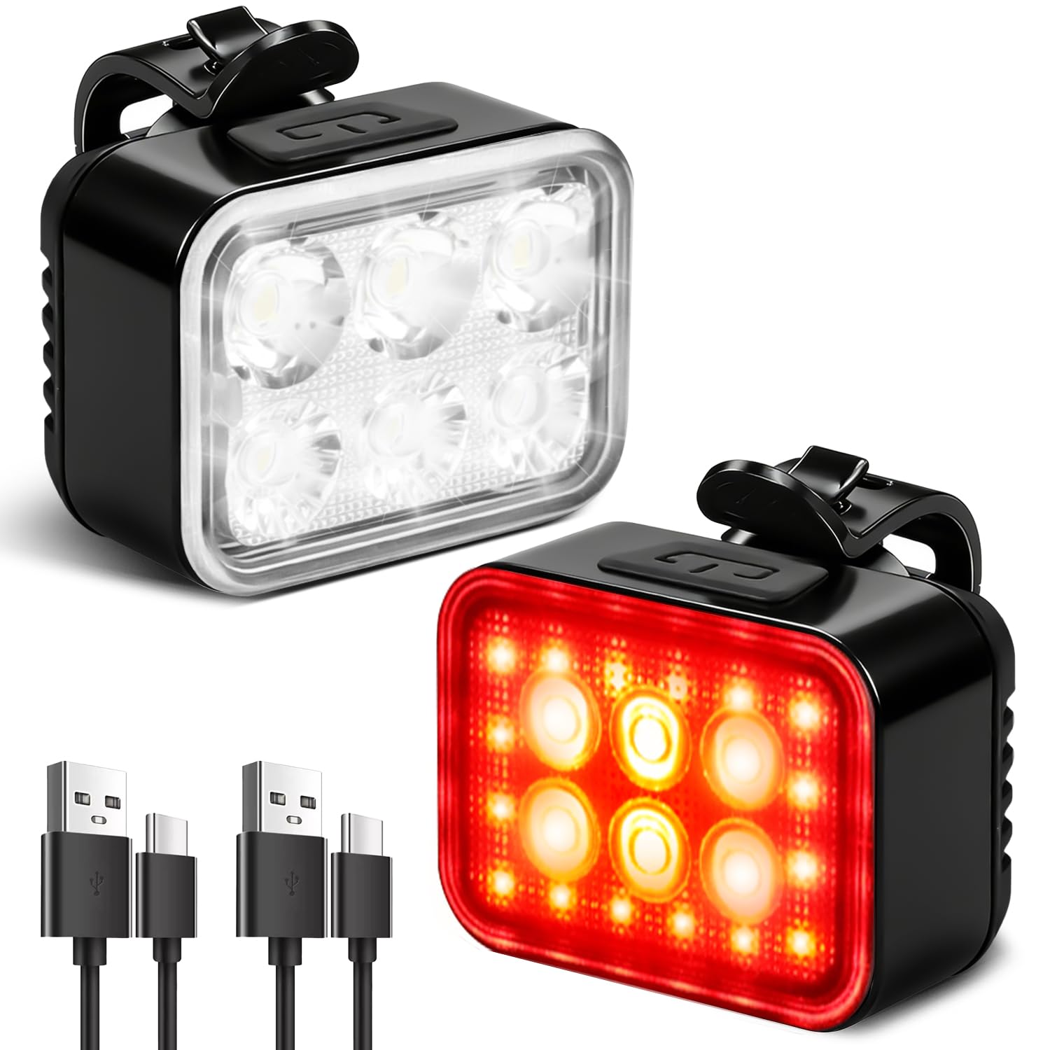 Tekwet Rechargeable Bike Lights Set, 200–300 Lumens Bicycle Lights Front and Back with 8 Modes, USB-C LED Cycling Lights, 360° Adjustable, IPX4 Waterproof for Road & MTB Riding — image 1