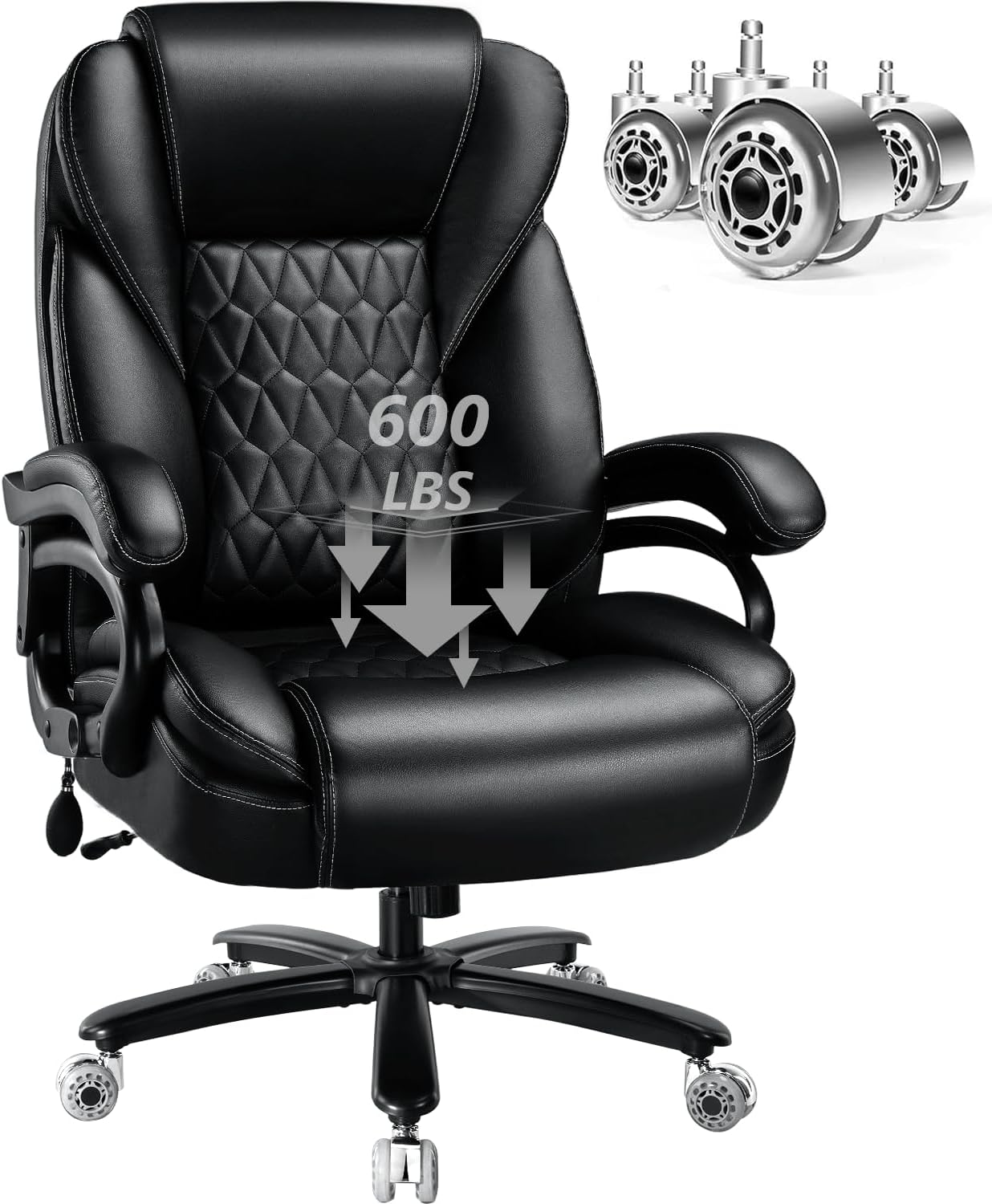 600lbs Big and Tall Office Chair with Pocket Spring Cushion, Ergonomic Heavy Duty Executive Office Desk Chair with Adjustable Lumbar Support, Large Comfy Computer Chair with Dual Rubber Wheel