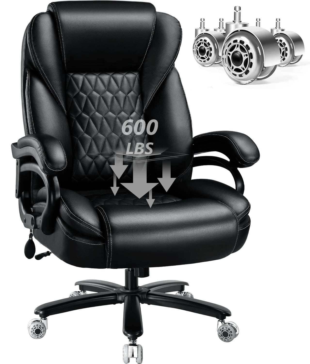 600lbs Big and Tall Office Chair with Pocket Spring Cushion, Ergonomic Heavy Duty Executive Office Desk Chair with Adjustable Lumbar Support, Large Comfy Computer Chair with Dual Rubber Wheel