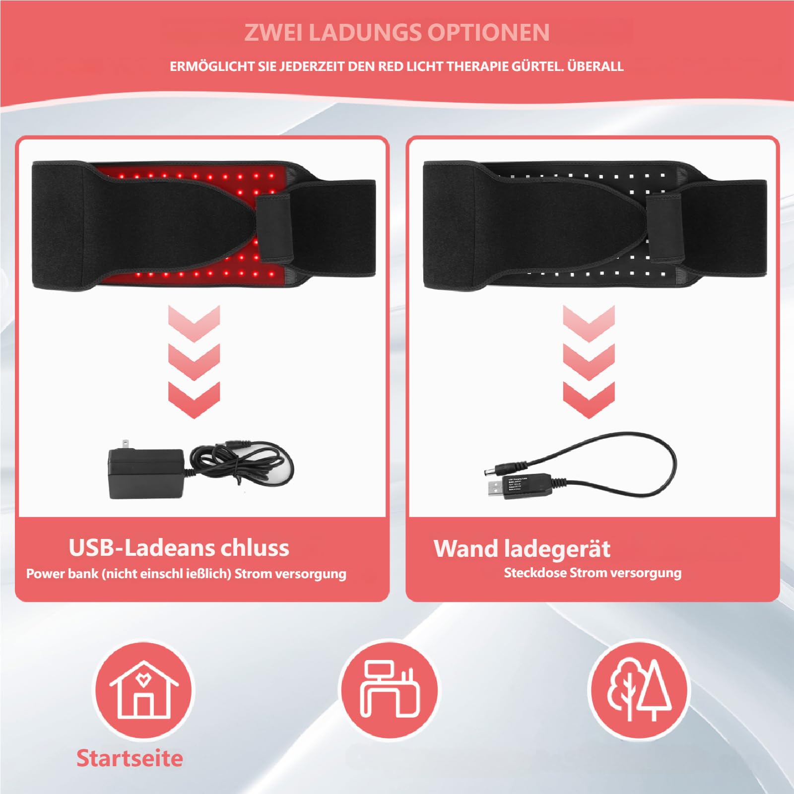 Ceinture à lumière rouge avec 140 LED, fonction minuterie, 5 niveaux de luminosité, 660 nm et 850 nm, convient pour la taille, le dos, les épaules, les coudes, les poignets, les cuisses et d'autres