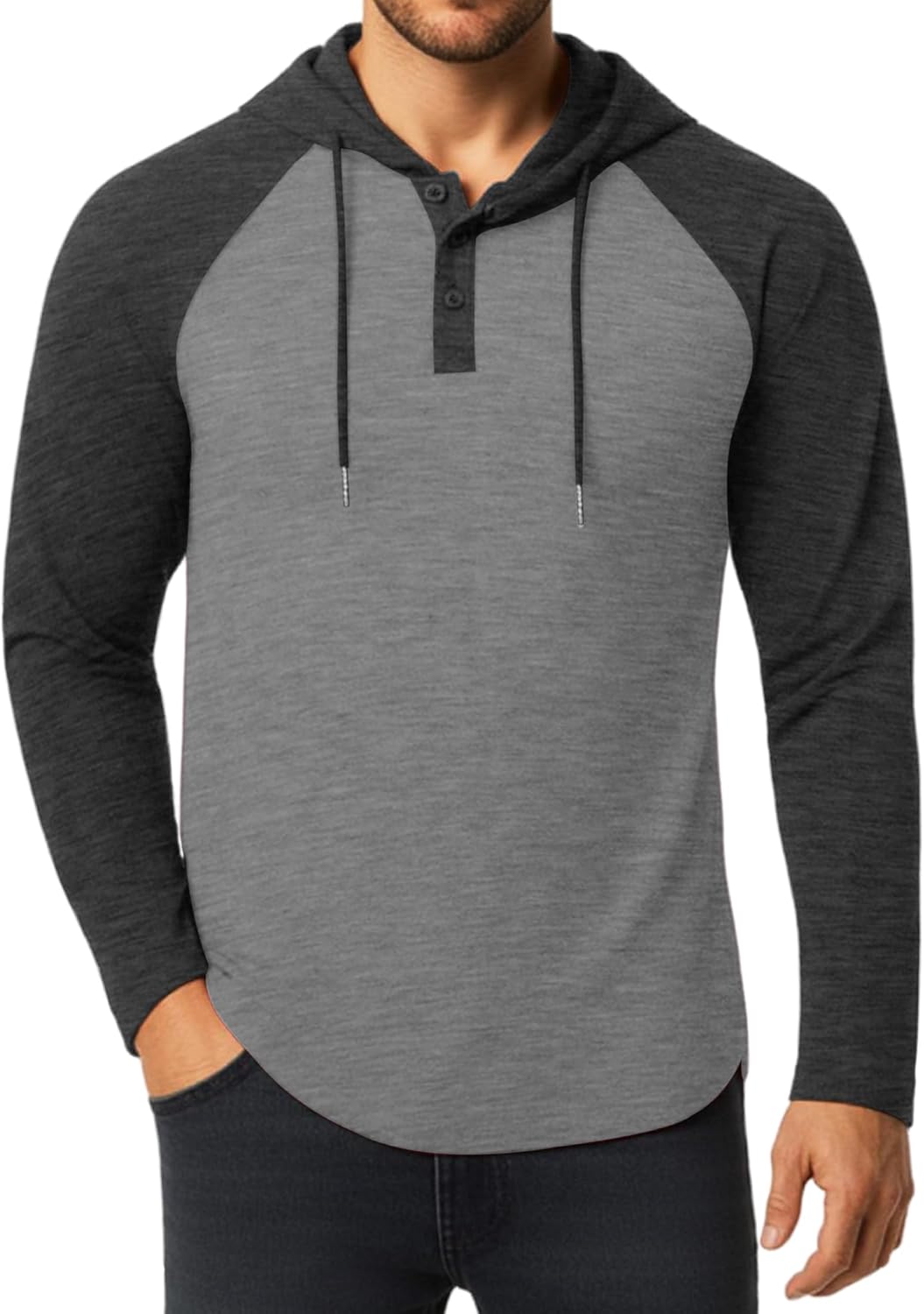 KUYIGO Mens Hoodie Long Sleeve Casual Athletic Workout Fashion Pullover Hooded Contrast Collar Sweatshirt with Drawstring